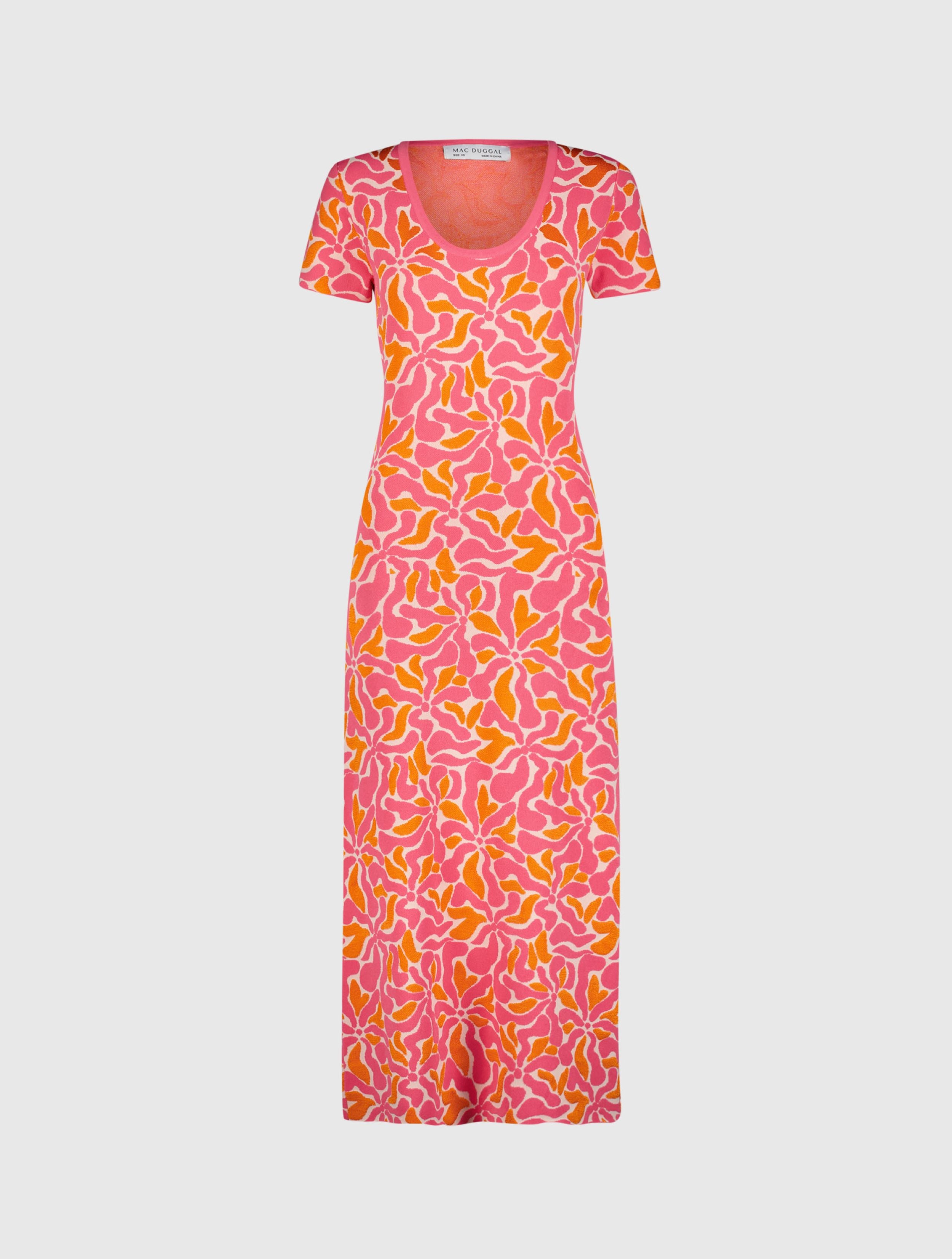 Short Sleeve Scoop Neck Floral Knit Maxi Dress