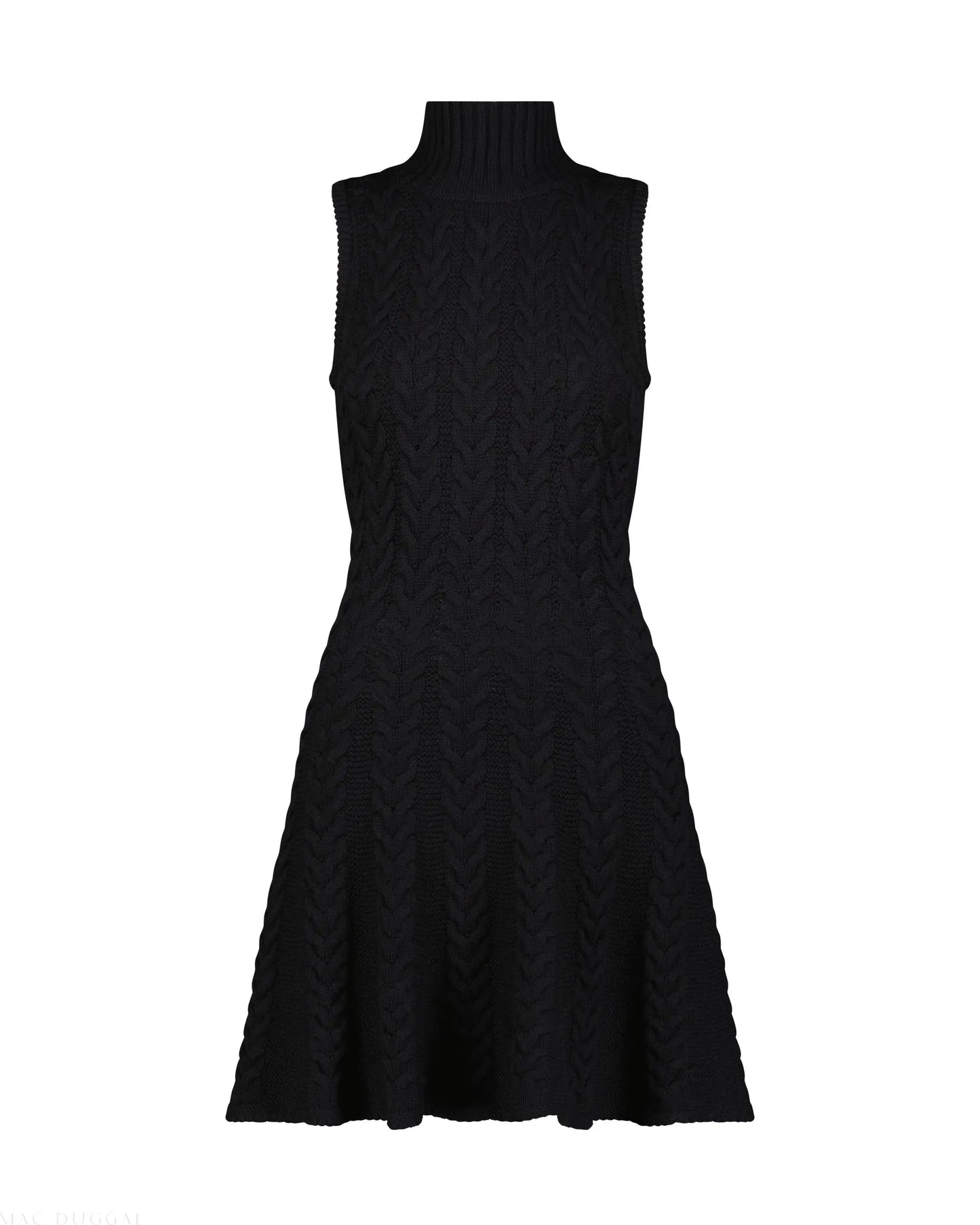 Black Cable Knit Turtle Neck Sleeveless Mini Sweater Knit Dress - Mac Duggal