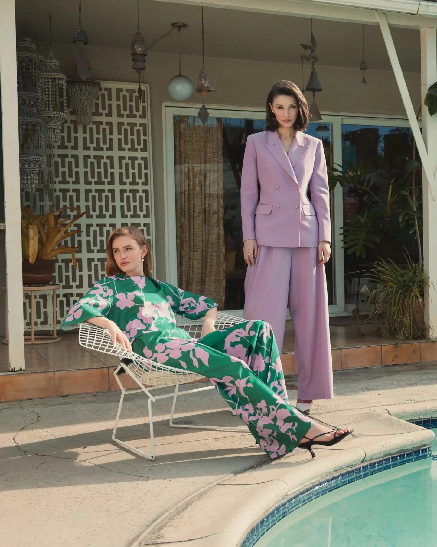 Printed Crepe 3/4 Bell Sleeve High Neck Top - FINAL SALE - Mac Duggal