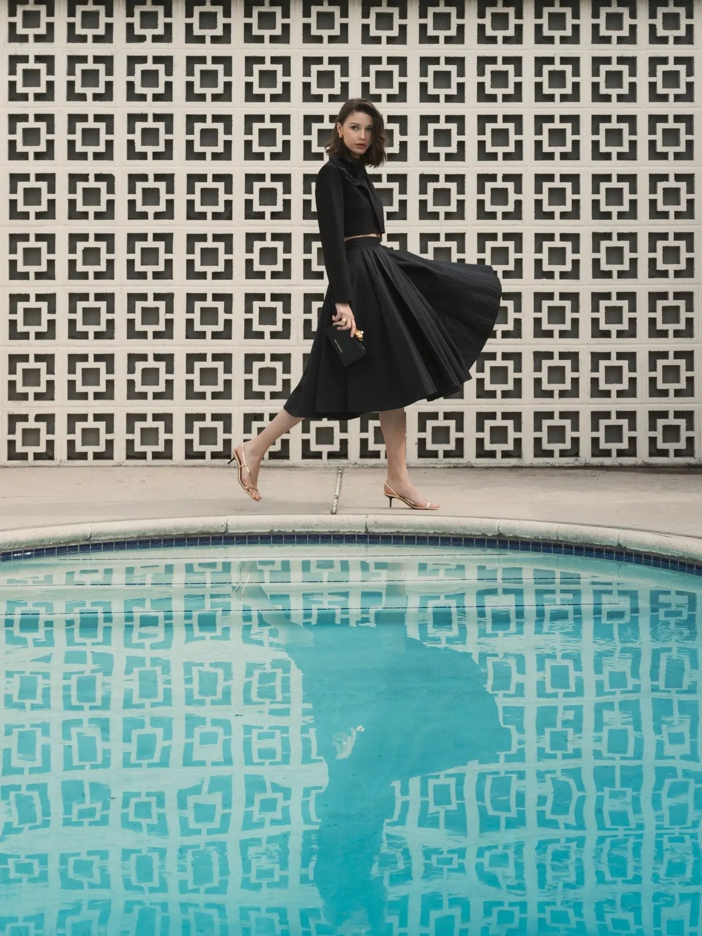 The Bubbly Black Faille High Waisted Midi Full Circle Skirt - Mac Duggal