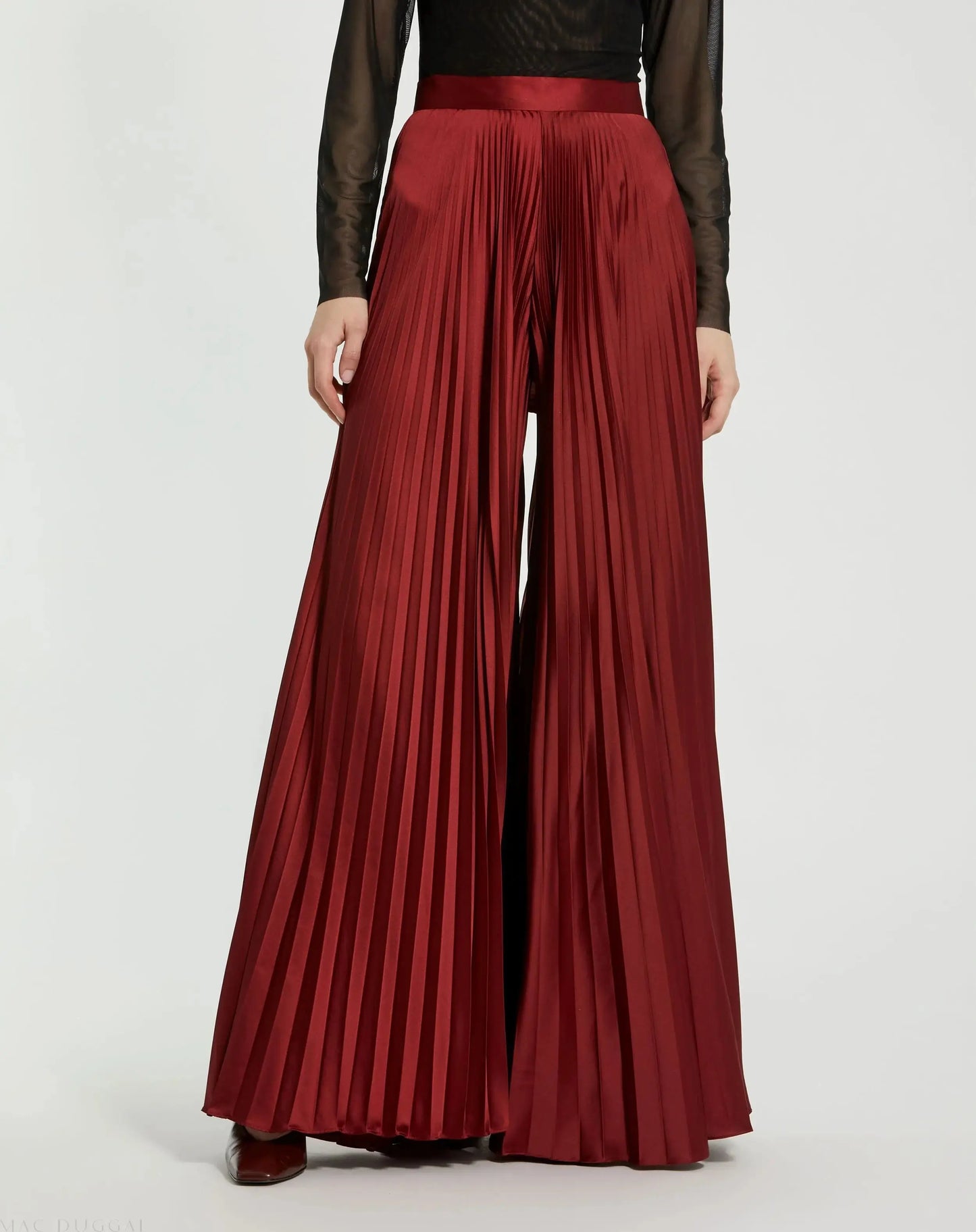 Pleated Charmeuse Wide Leg Pants - Mac Duggal