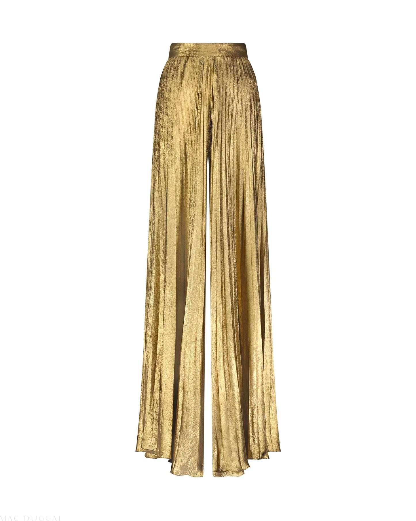 Gold Metallic Lamé Pleated Wide Leg Pant - Mac Duggal