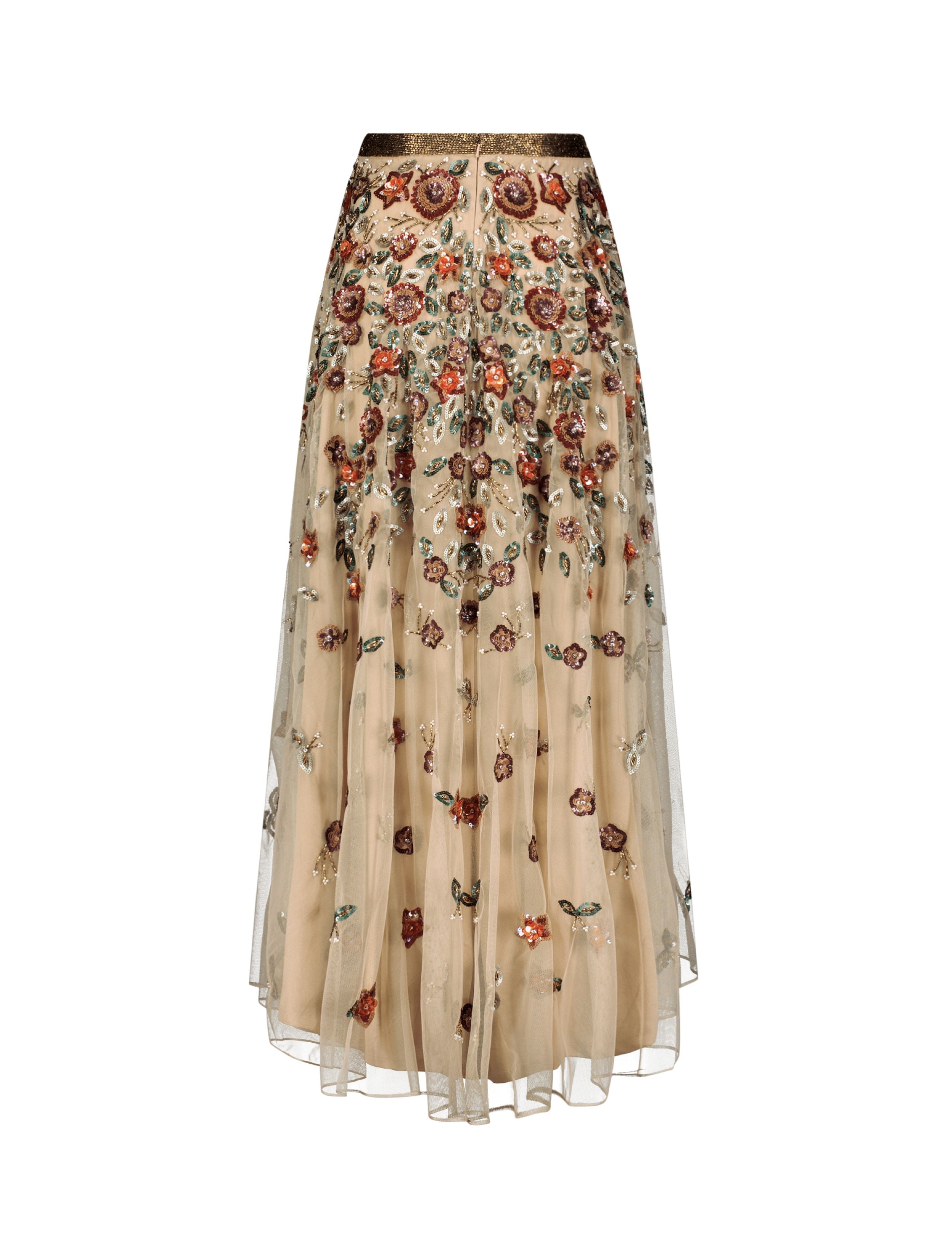 Floral Beaded Long Chiffon Skirt