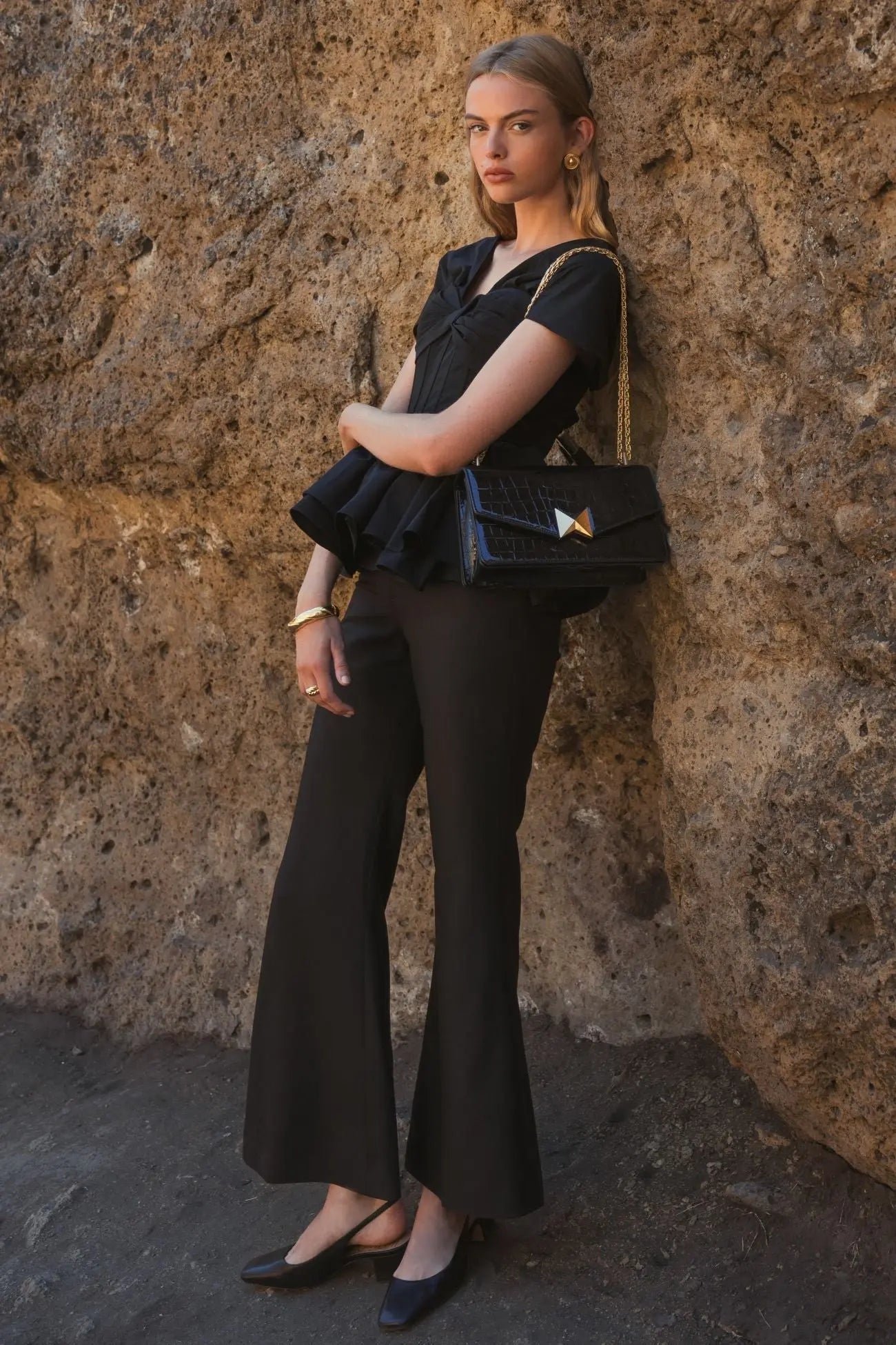 Black Classic Crepe Flared Trouser Pant - FINAL SALE - Mac Duggal