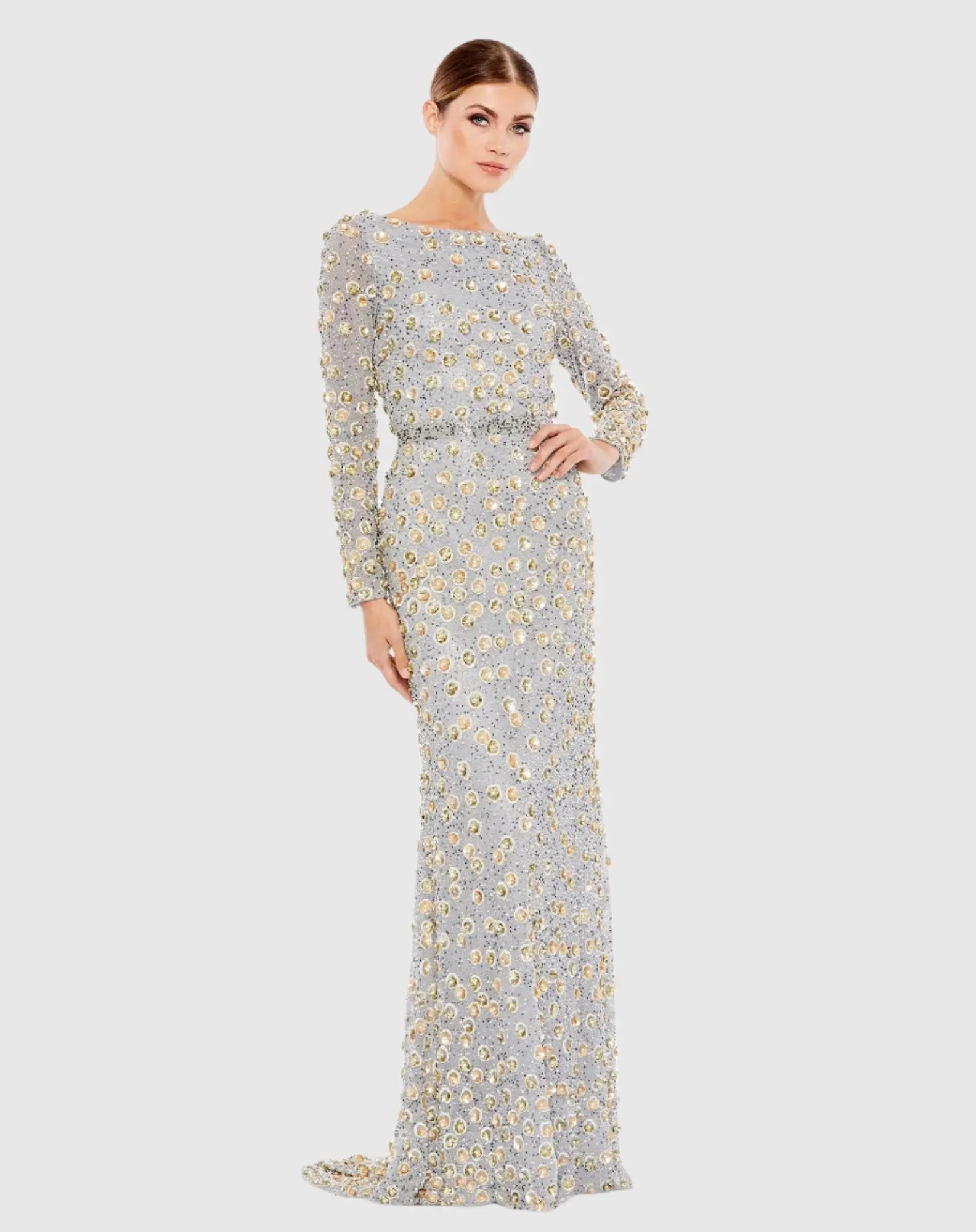 Embellished Long Sleeve High Neck Dress Mac Duggal Embellished Long Sleeve High Neck Dress Mac Duggal