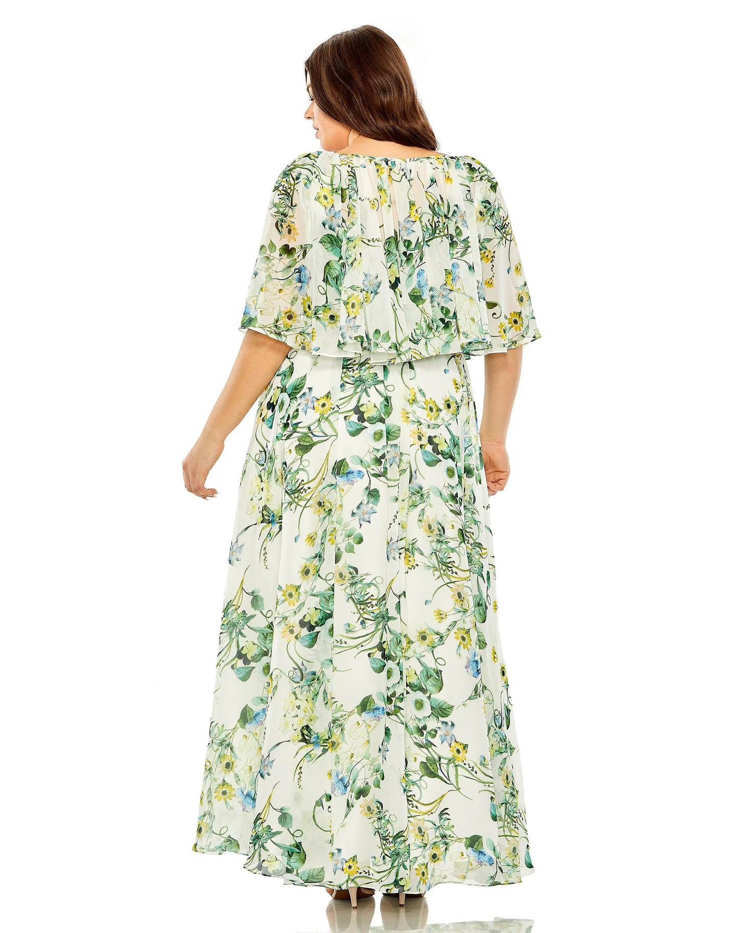 V Neck Cape Detail Gown | Sample | Sz. 12W - Mac Duggal