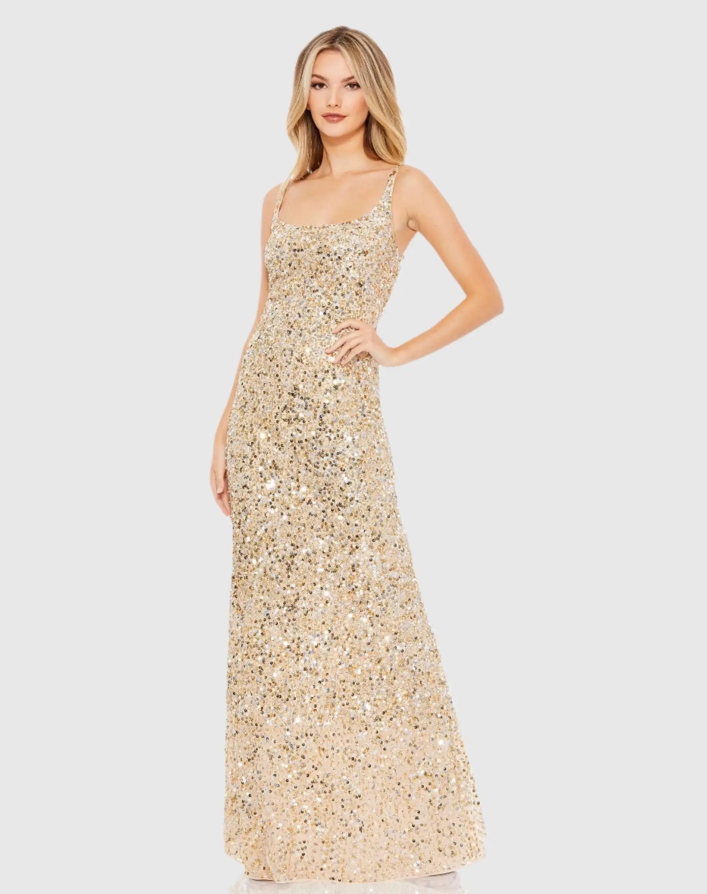 Gold Sequined Low Back Slip Gown - Mac Duggal