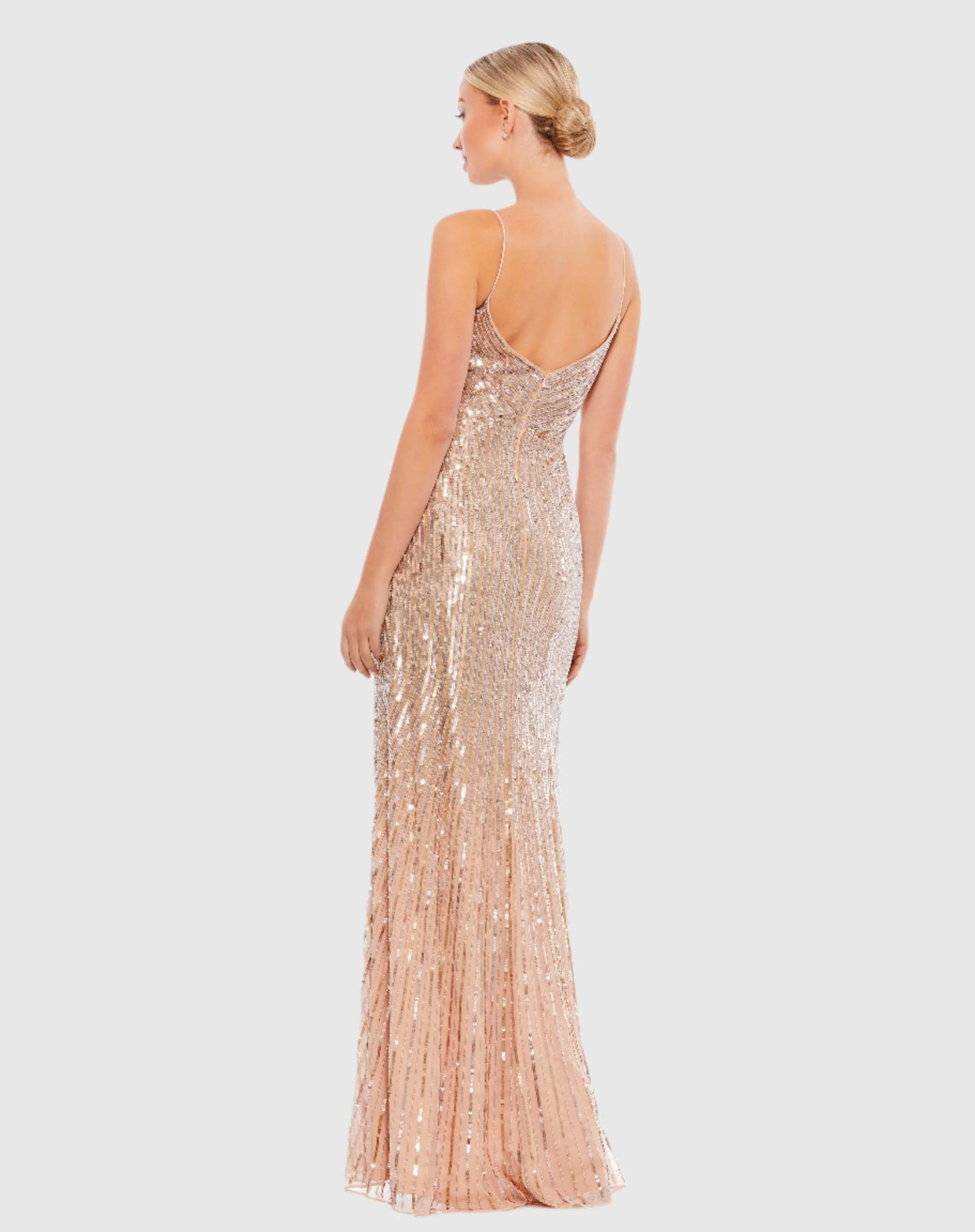 Gold Sequin Spaghetti Strap Gown - Mac Duggal
