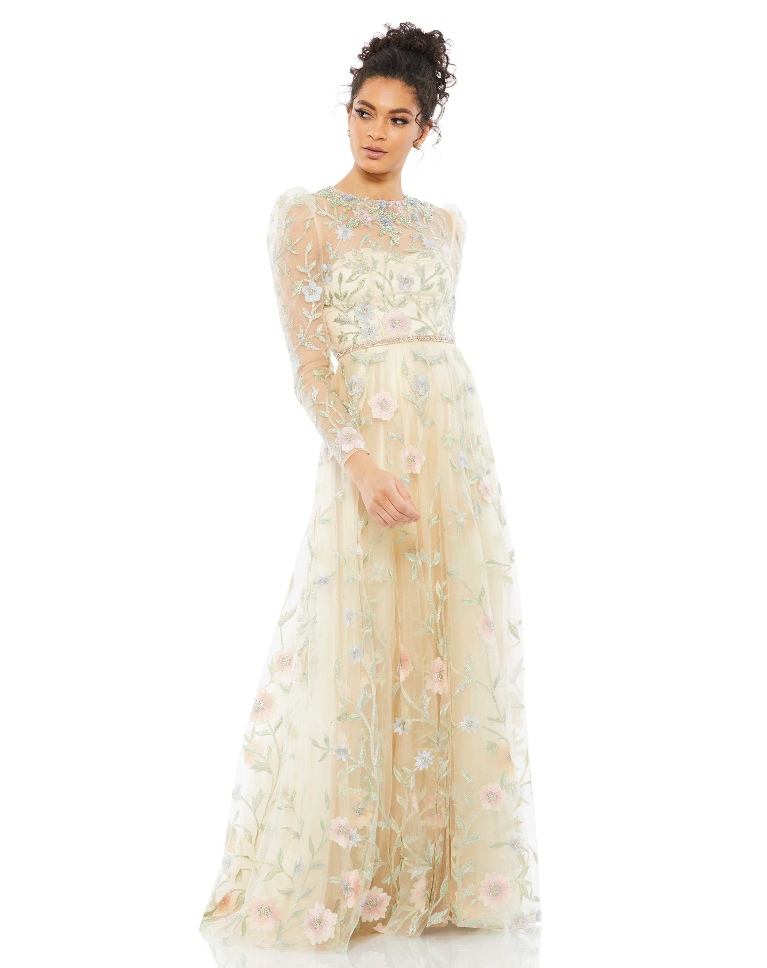 Floral Print Butterfly Sleeve Flowy Gown
