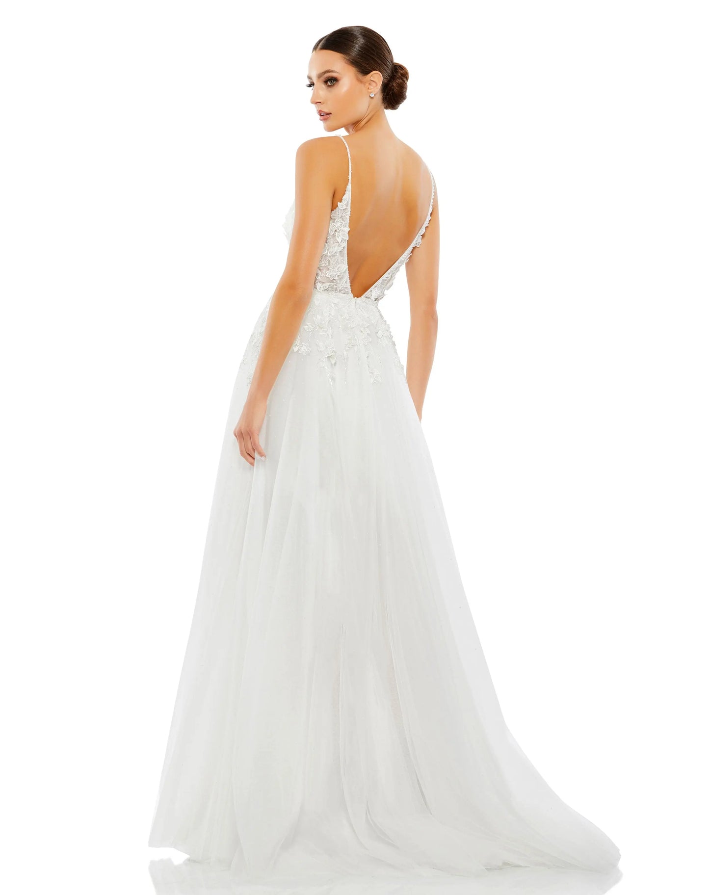 Applique V Neck Sleeveless Open Back A Line Gown - Mac Duggal