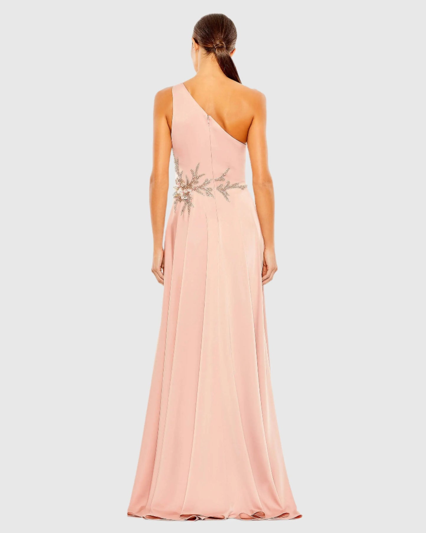 Pink Embellished One Shoulder Asymmetrical Gown - Mac Duggal