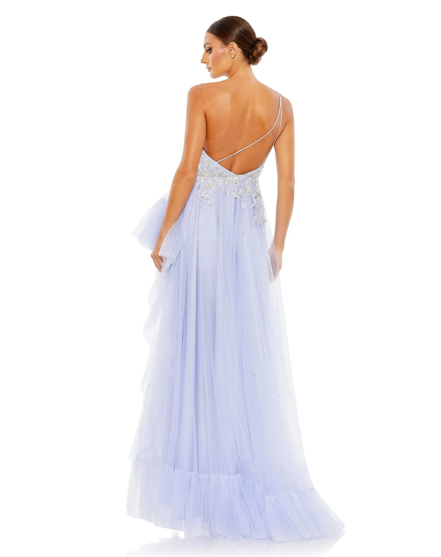 Purple Embellished One Shoulder Asymmetrical Hem Gown - Mac Duggal