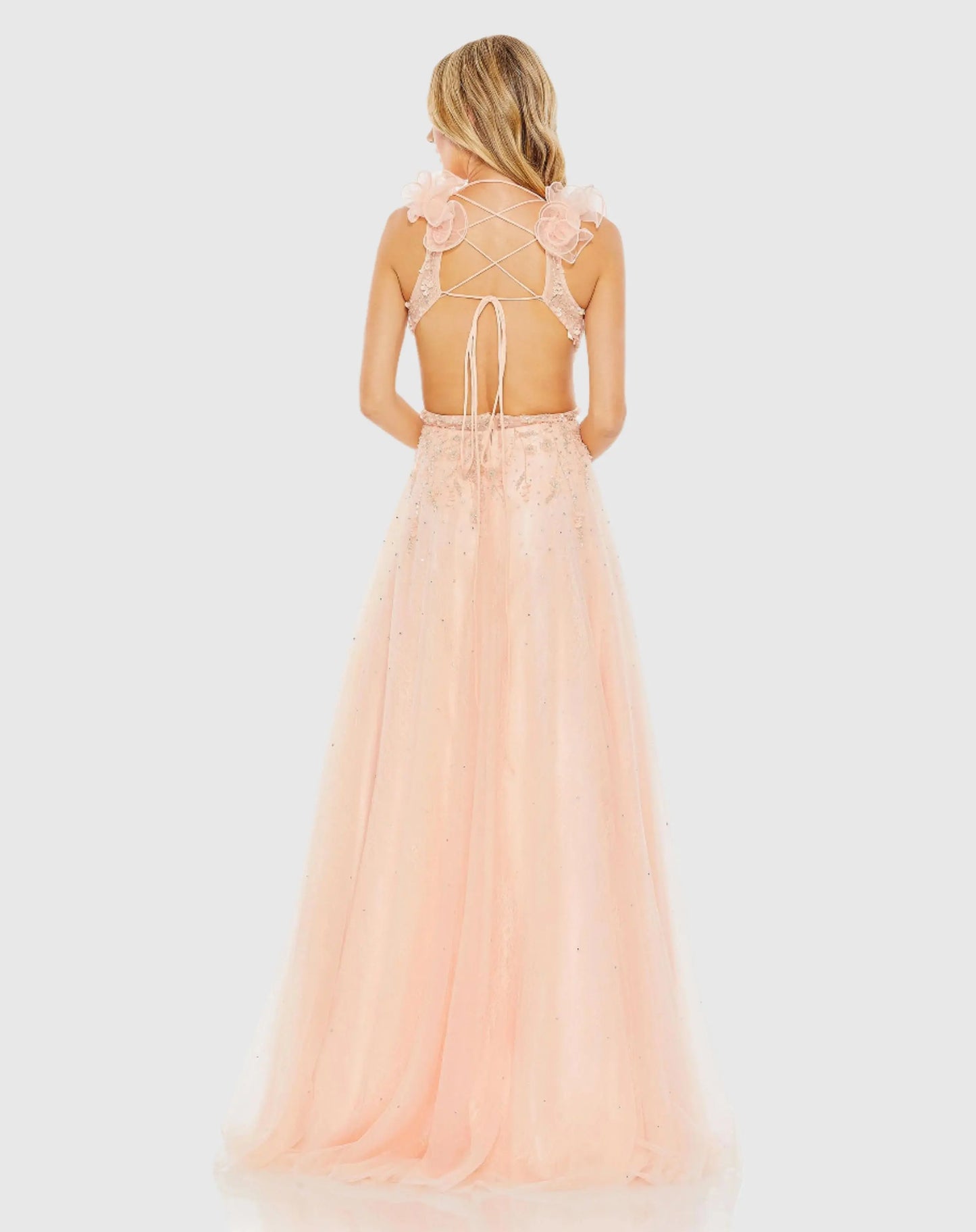 Embellished Ruffle Shoulder Cut Out A Line Gown - Mac Duggal