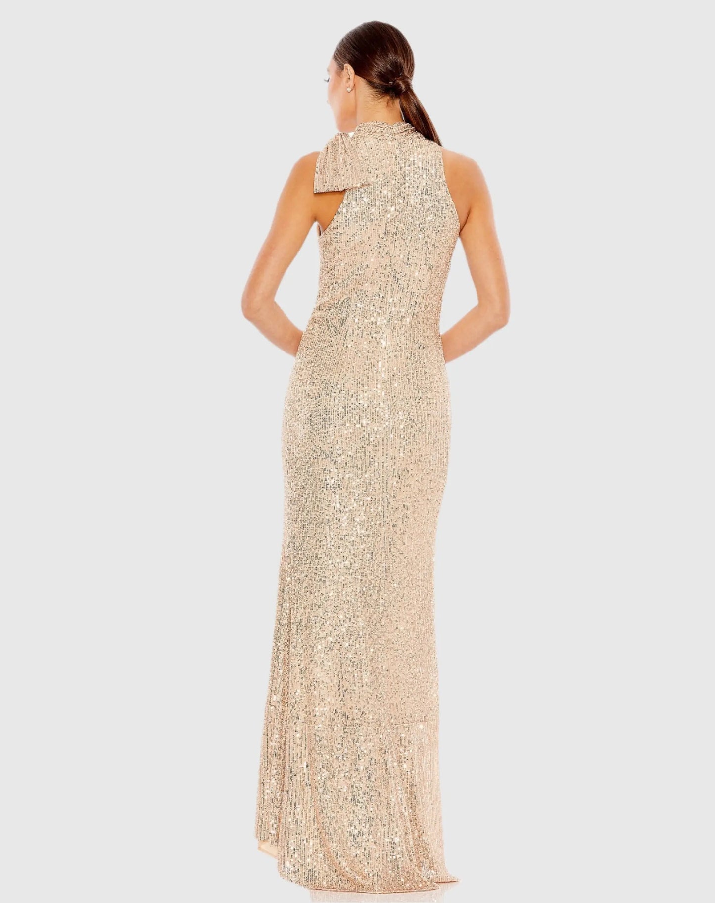 Gold Soft Tie Halter Neck Sequin Gown - Ieena for Mac Duggal