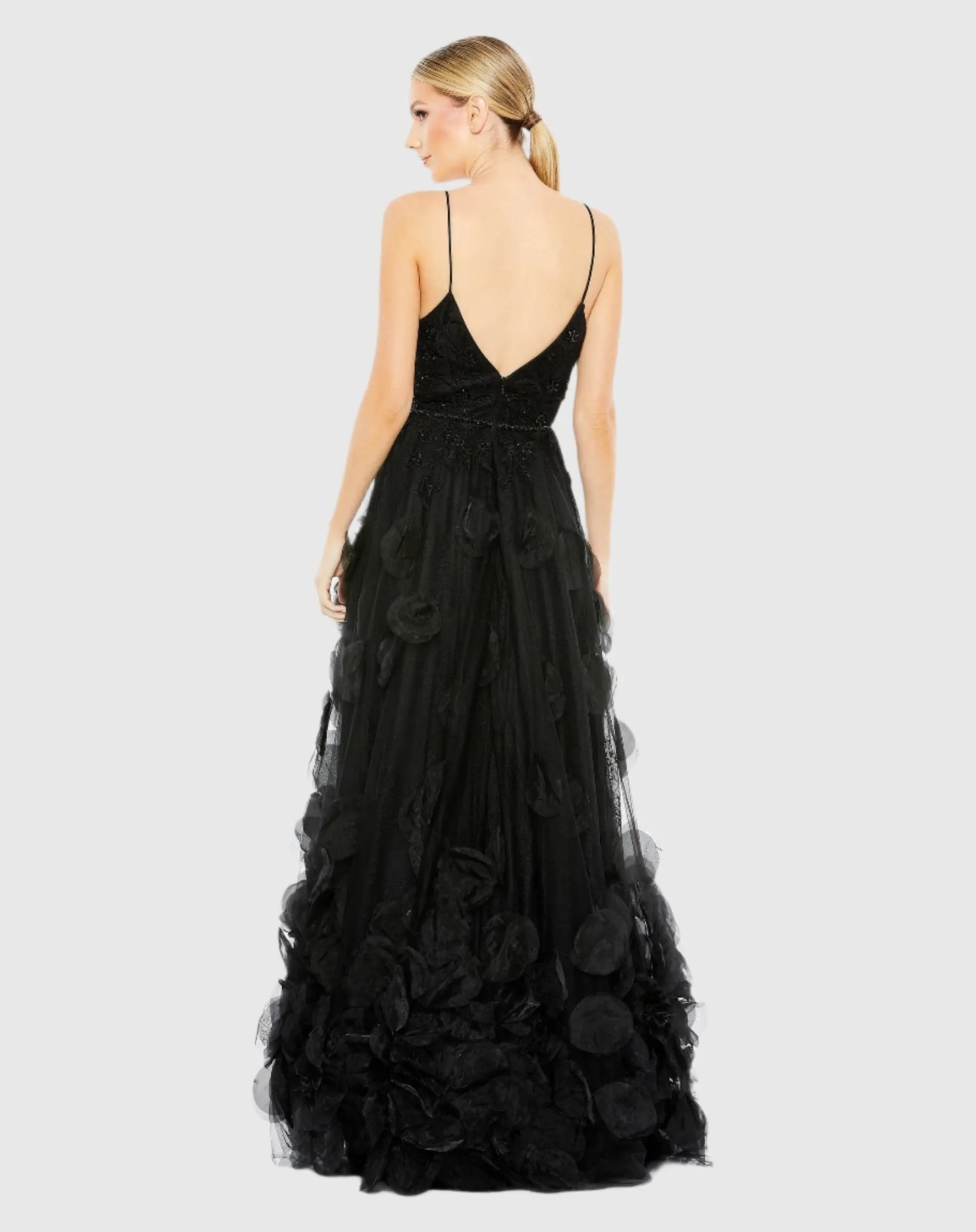 Black Embellished Floral High Low Sleeveless Gown - Mac Duggal