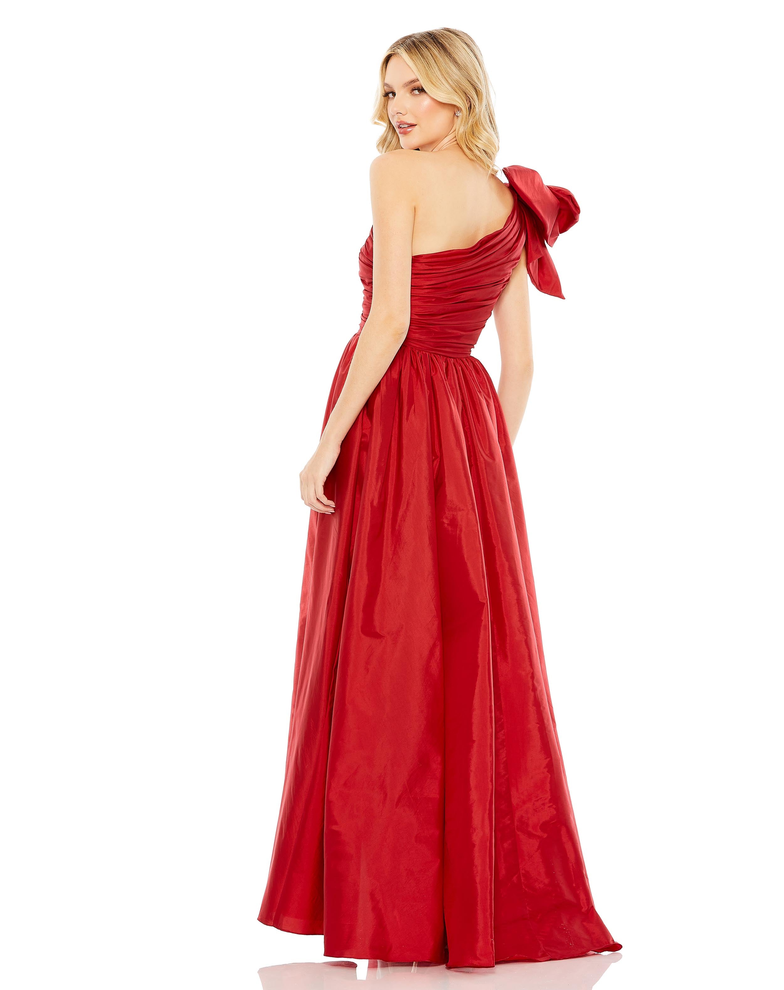 Draped Bow One Shoulder Over Skirt Gown