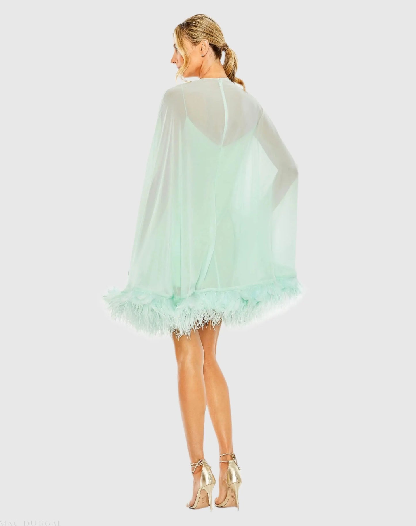 Green Trapeze Feather Trim Mini Dress - Ieena for Mac Duggal