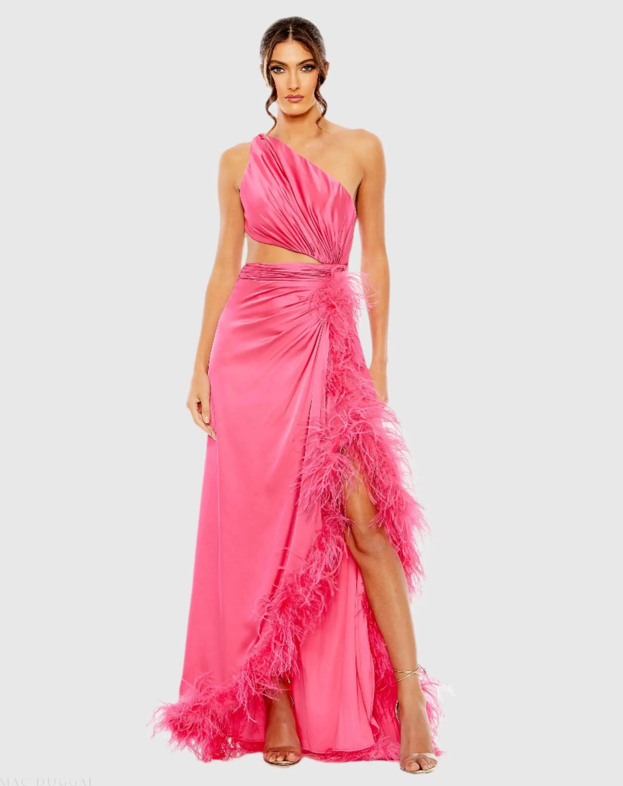 Pink One Shoulder Key Hole Detail With Feather Lining - Mac Duggal
