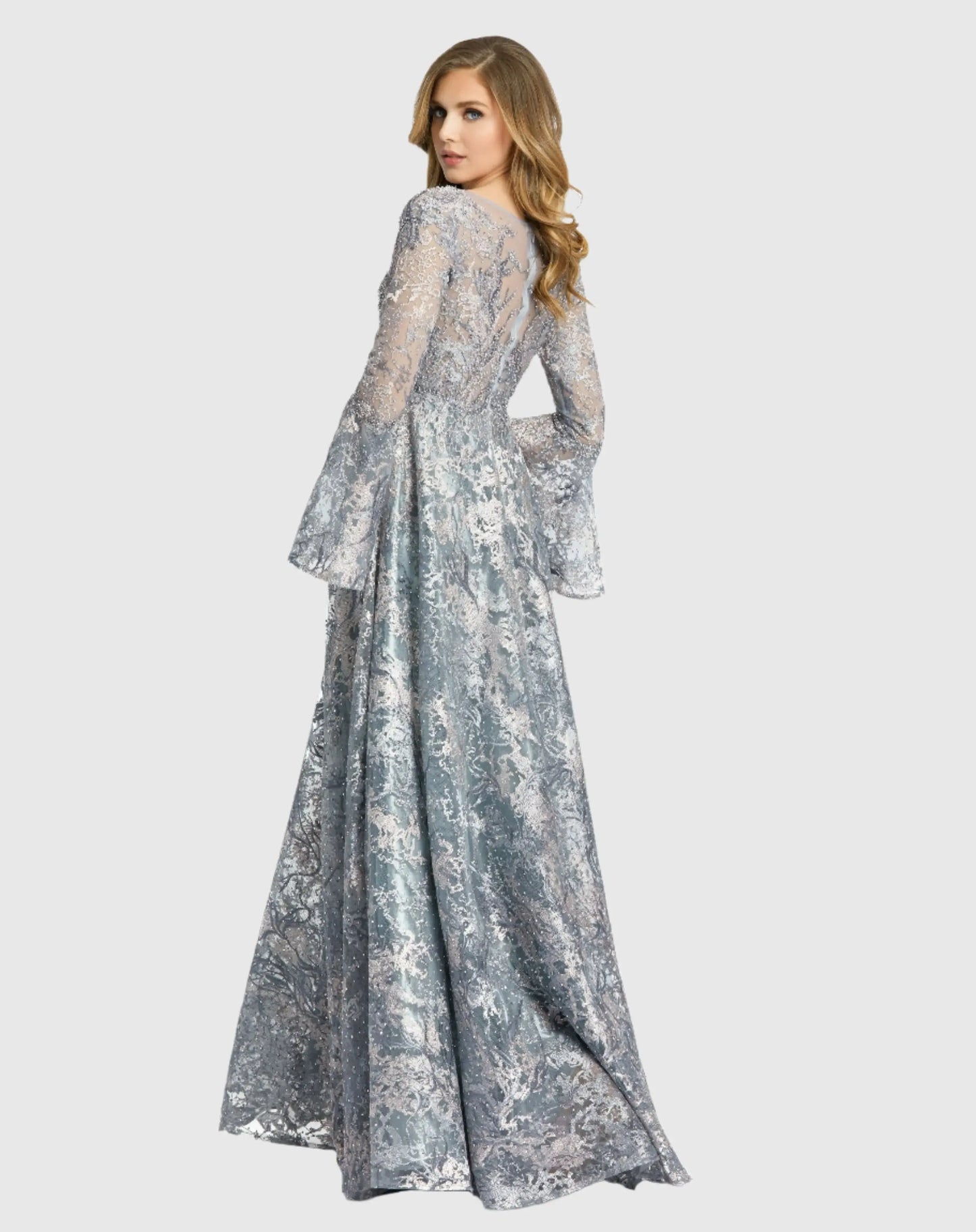 Embellished Illusion Bell Sleeve A Line Gown - Mac Duggal