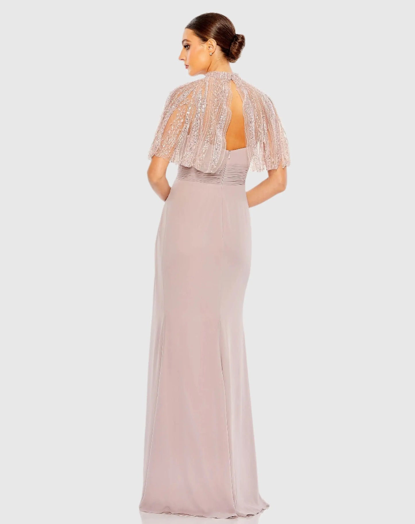 Pink Sleeveless Gown With Embellished Cape - Mac Duggal