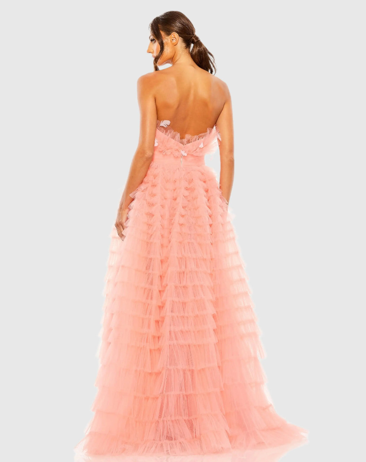 Pink Strapless Ruffle Gown with Feathers - Mac Duggal