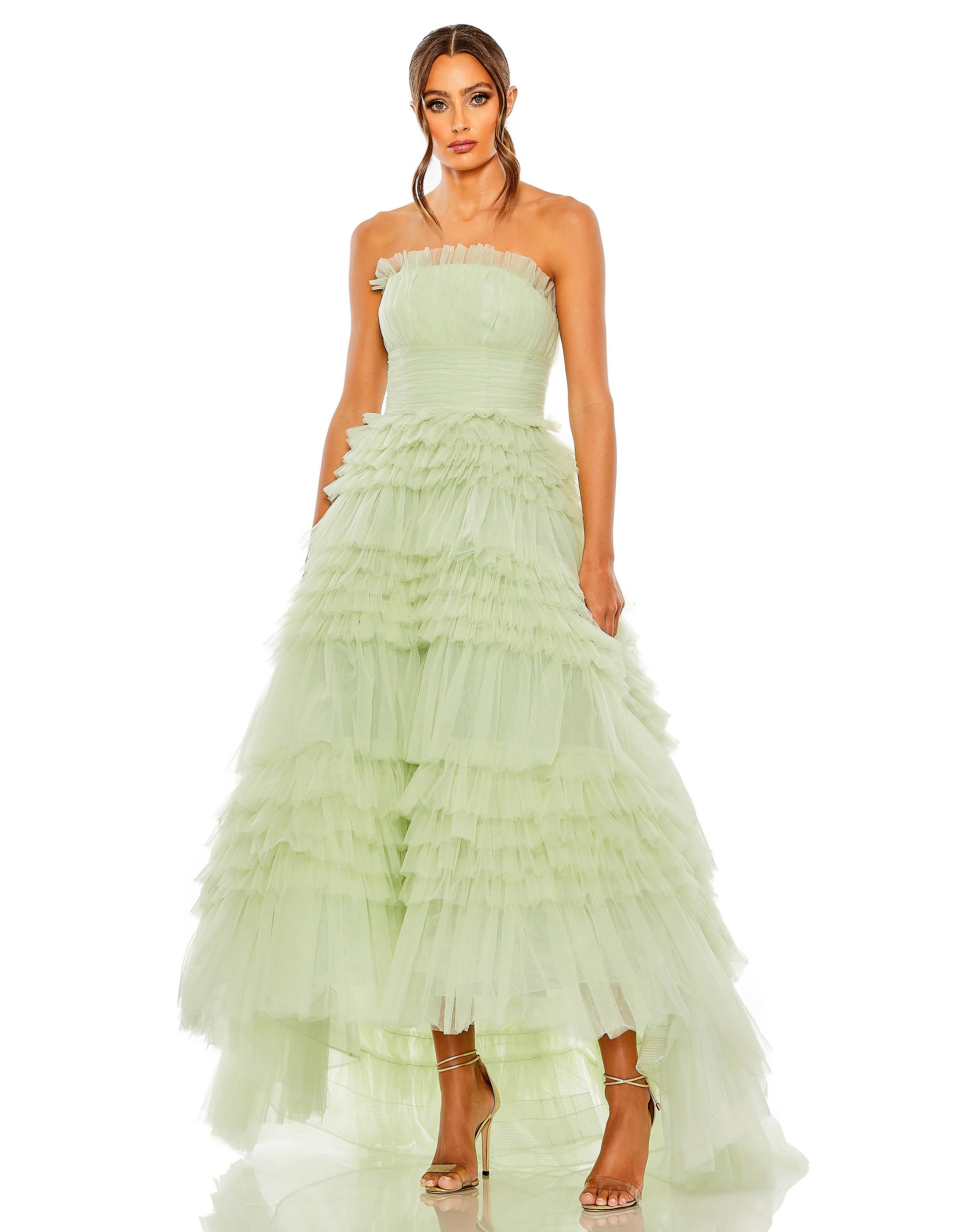 Matilda Red A-Line Strapless Ruffled Tulle Prom Dress