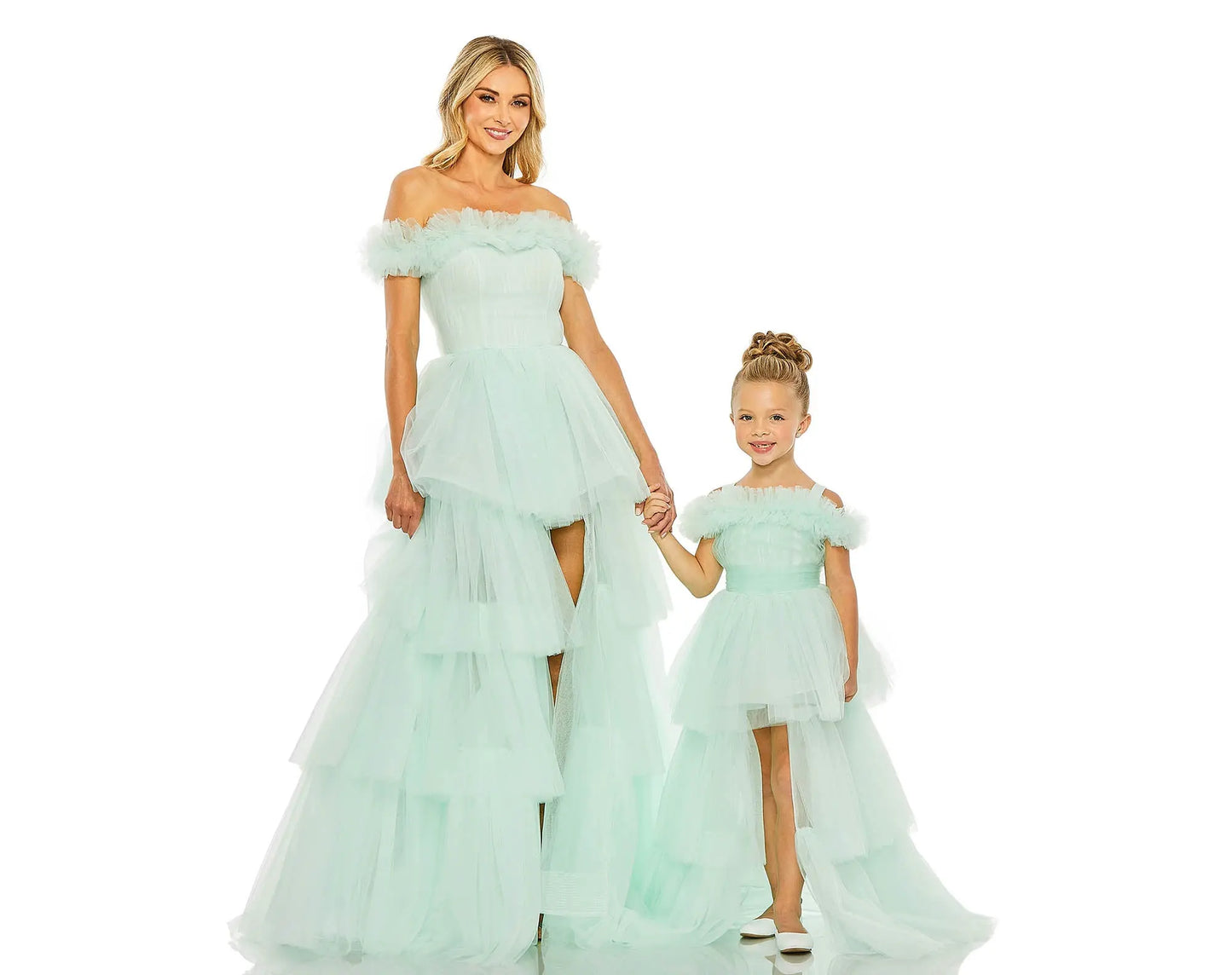 Green Girls Off the Shoulder High Low Tulle Dress - Mac Duggal