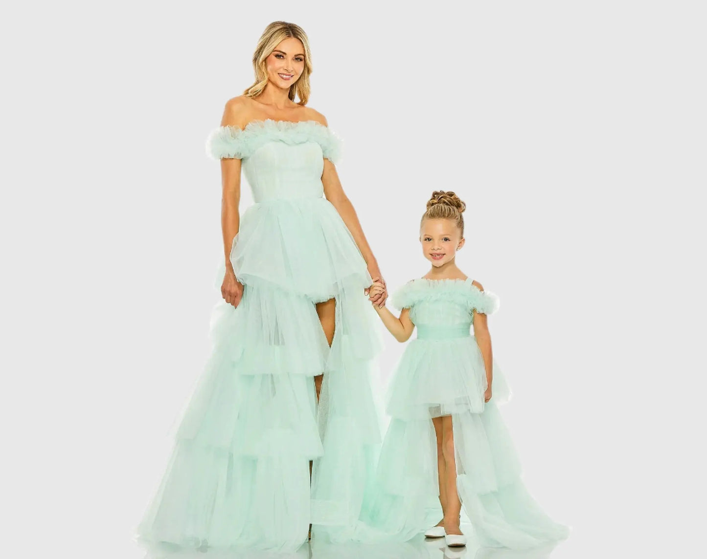 Green Off-the-Shoulder High-Low Tulle Gown - Mac Duggal