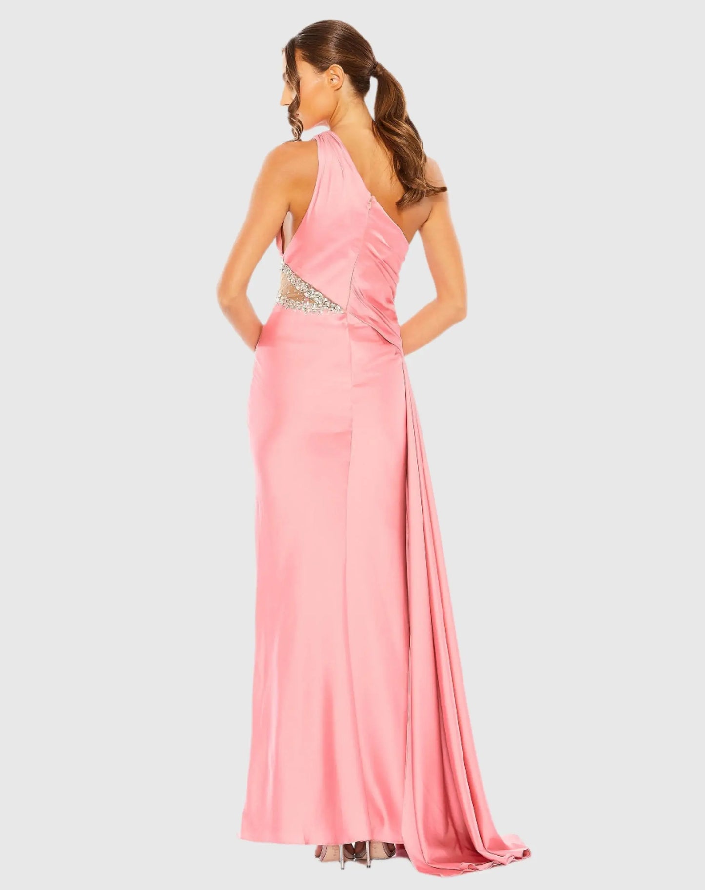 Pink One Shoulder Embellished Satin Gown - Mac Duggal