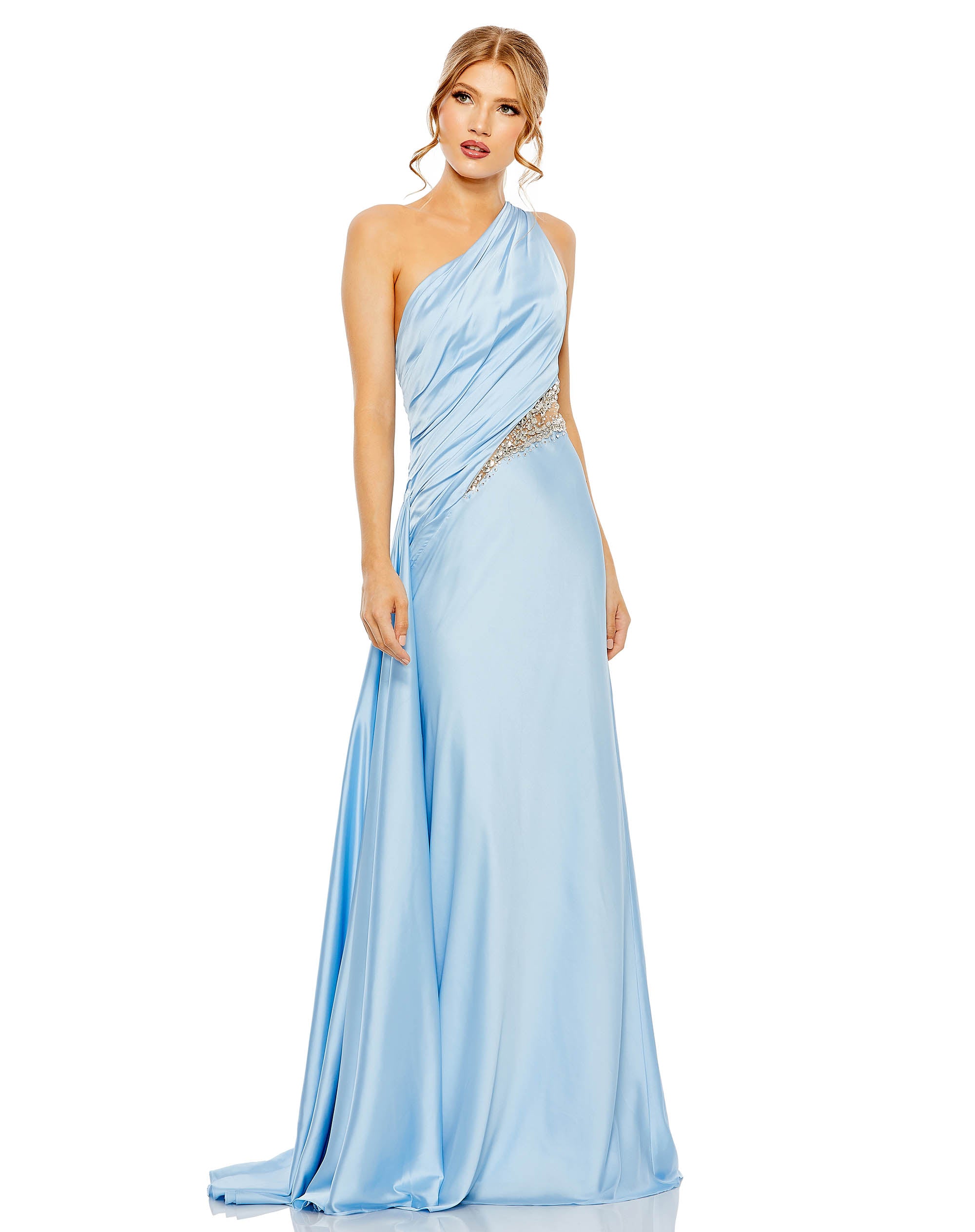 One Shoulder Embellished Satin Gown – Mac Duggal