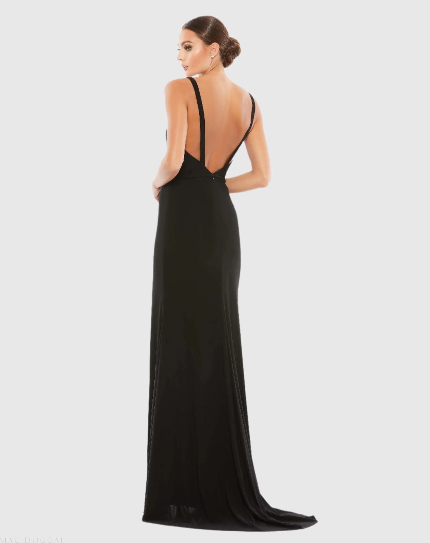 Black Plunge Neck High Slit Gown - Ieena for Mac Duggal