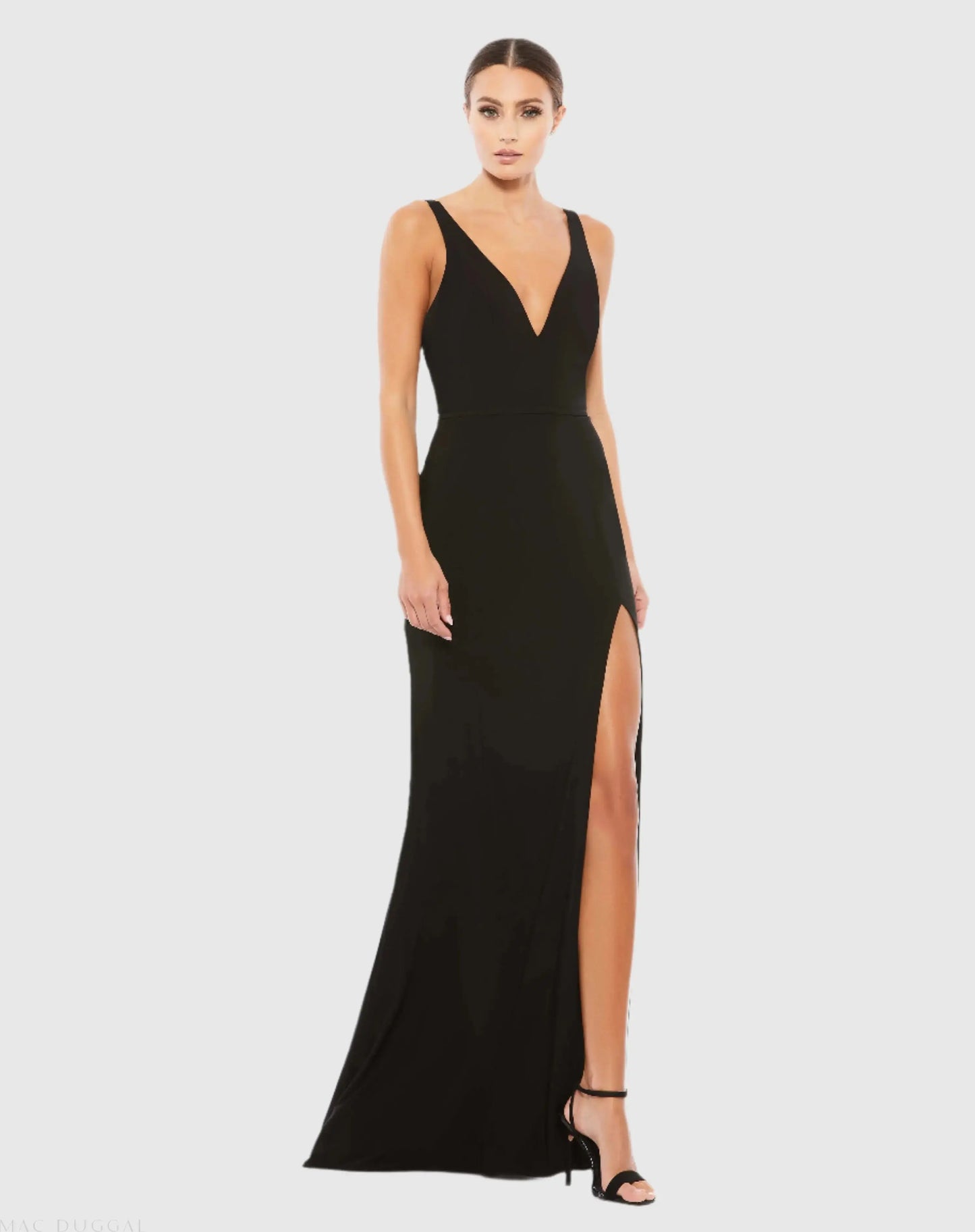 Black Plunge Neck High Slit Gown - Ieena for Mac Duggal