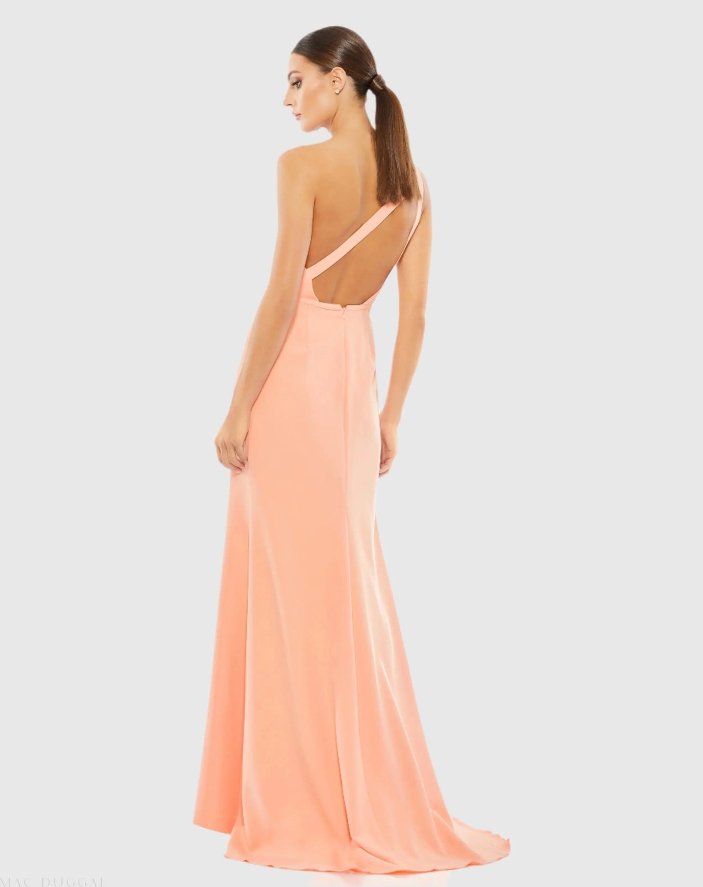 Peach One Shoulder Jersey Mermaid Gown - Mac Duggal