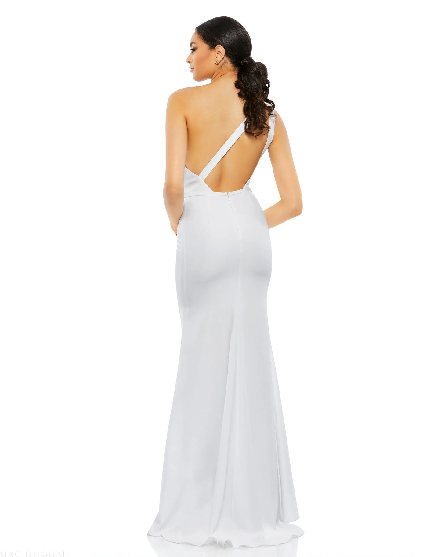 White One Shoulder Jersey Mermaid Gown - Mac Duggal