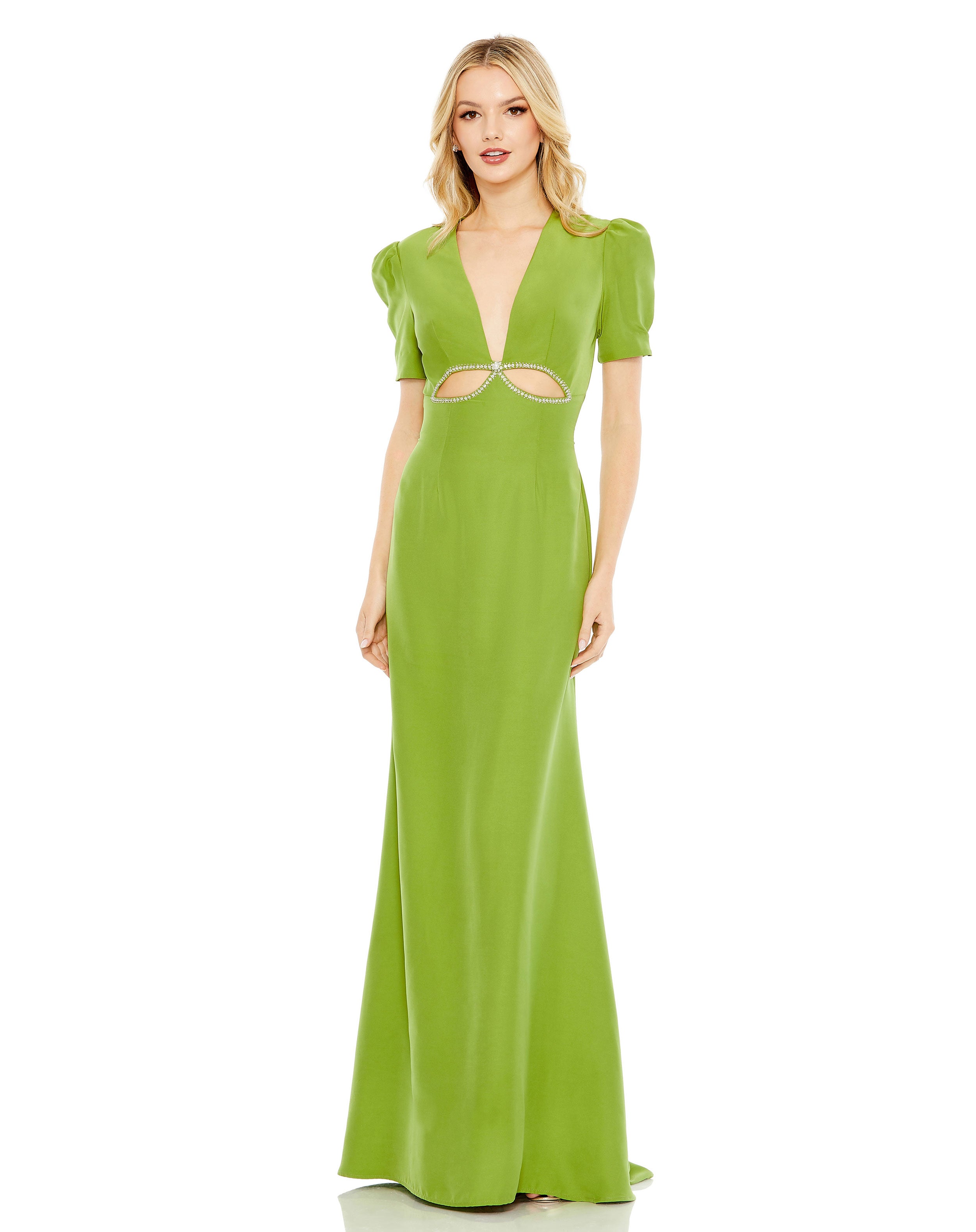 Plunge Neck Puff Sleeve Cut Out Gown - FINAL SALE