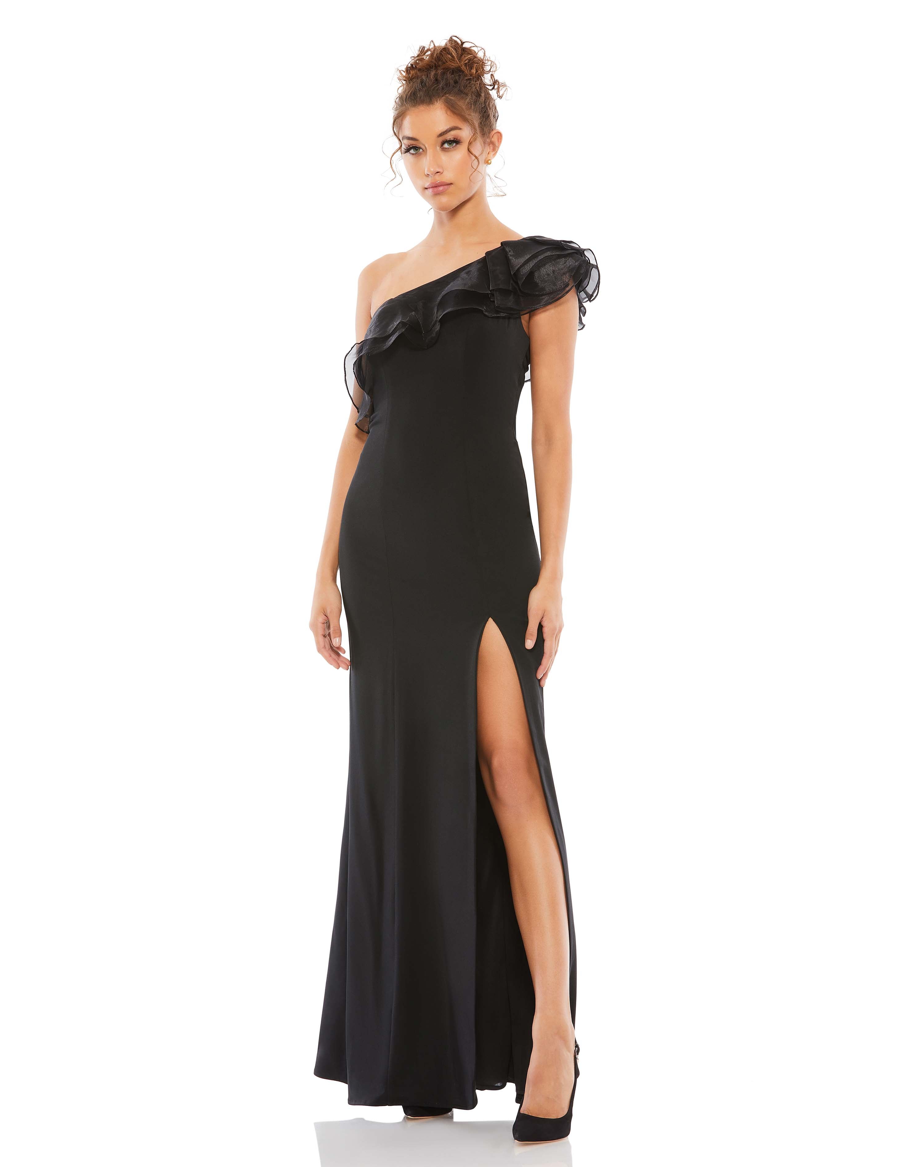 One Shoulder Ruffle Evening Gown