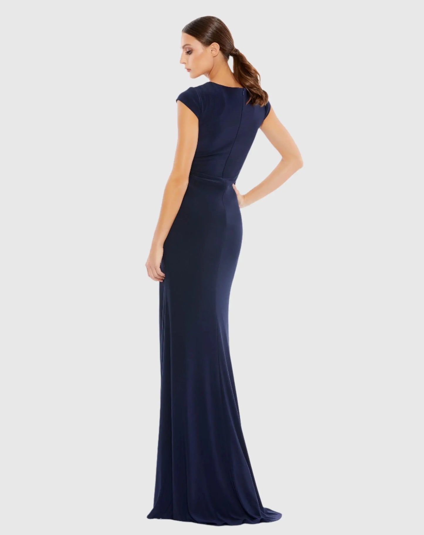 V-Neck Ruched Jersey Gown Ieena for Mac Duggal