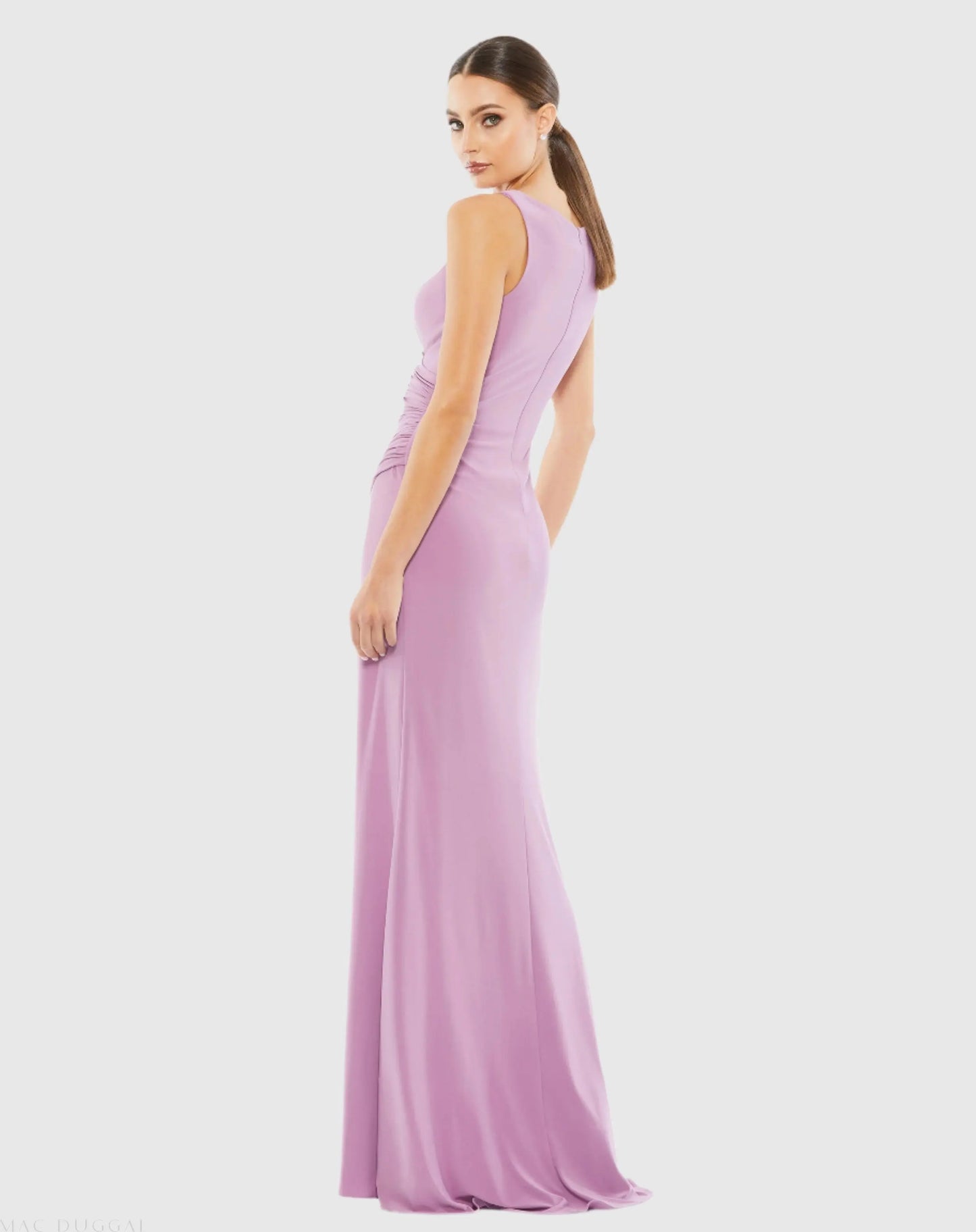 Ruched Stretch Jersey V-Neck Gown - Mac Duggal