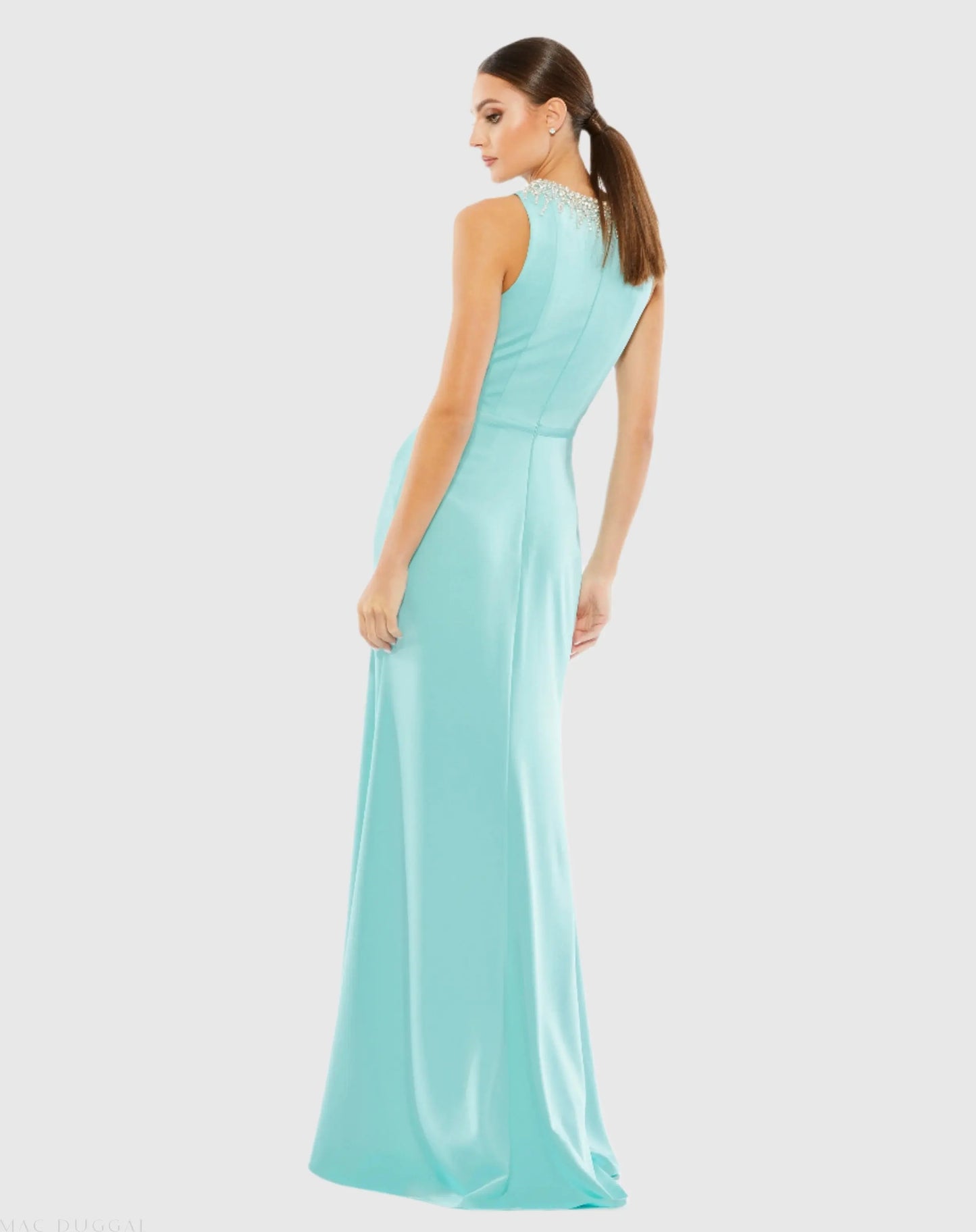 Blue Sleeveless Rhinestone Collar Column Gown - Mac Duggal