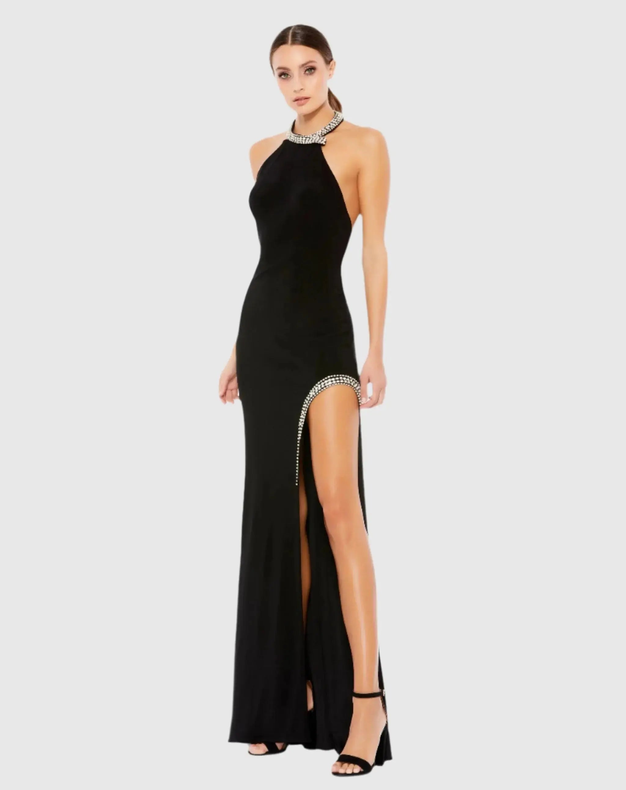 Black Rhinestone Accented Halter Gown Black Rhinestone Accented Halter Gown