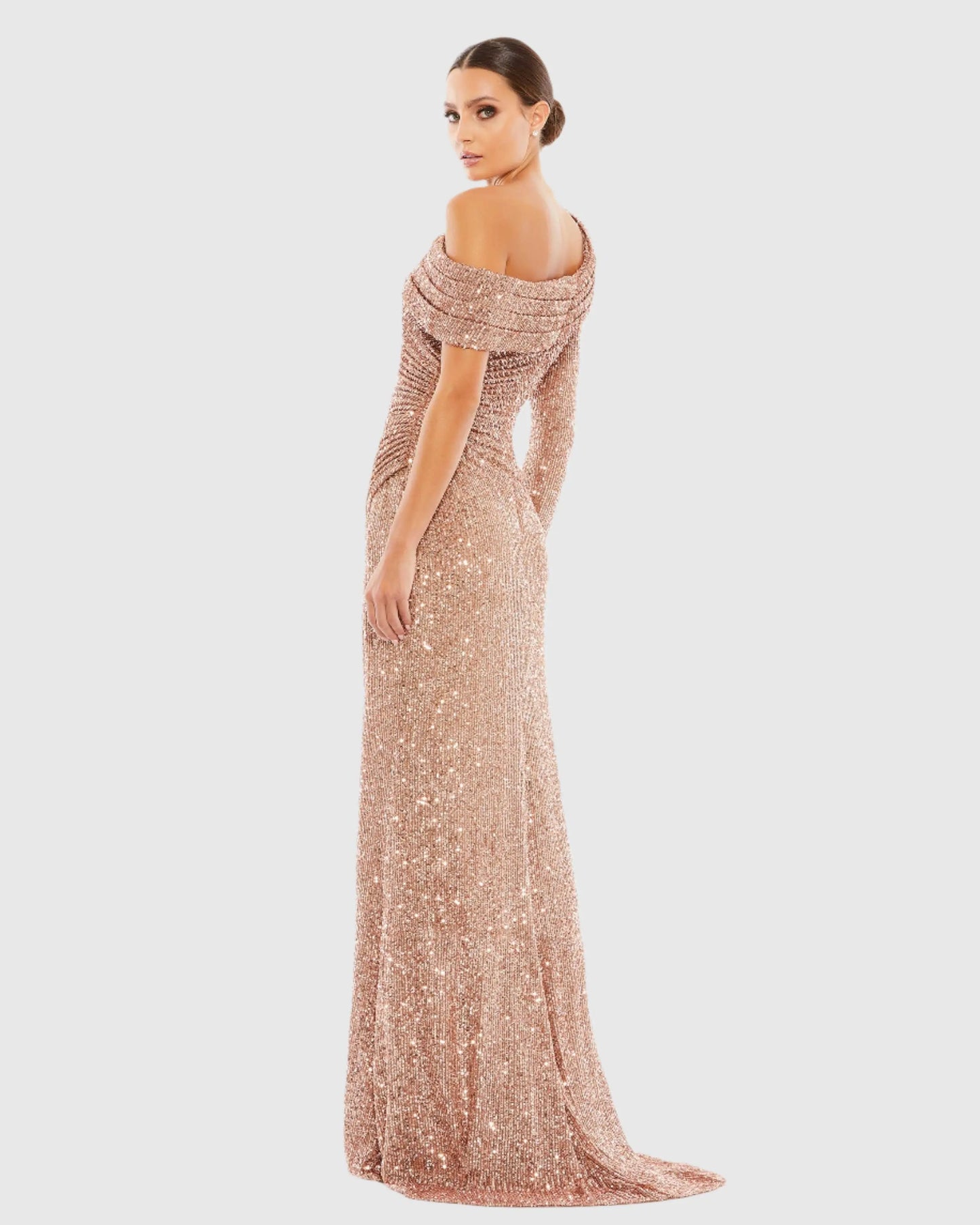 Pink Sequined Drop Shoulder Faux Wrap Gown - Ieena for Mac Duggal