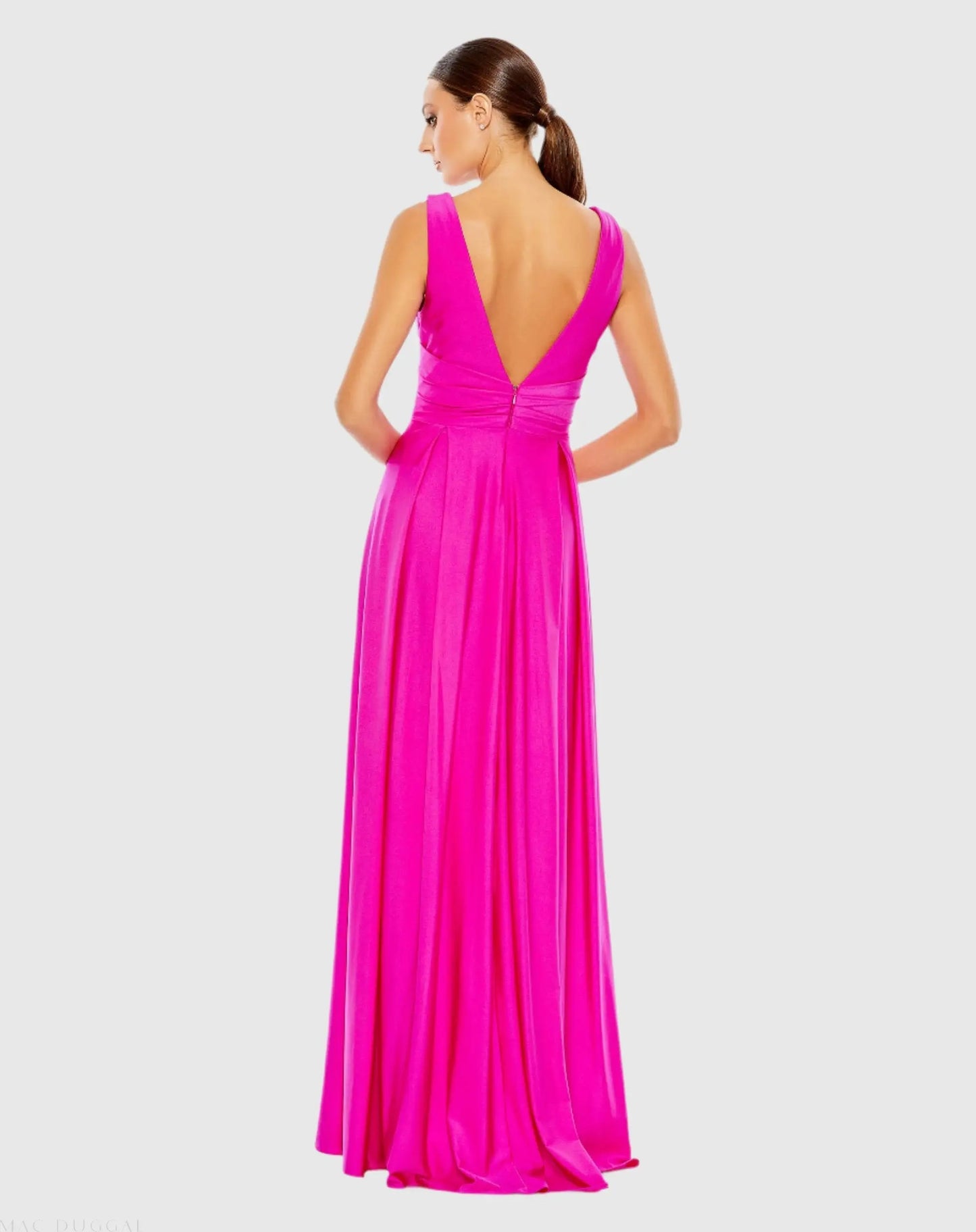 Pink Jersey Plunge Neck Evening Gown - Ieena for Mac Duggal