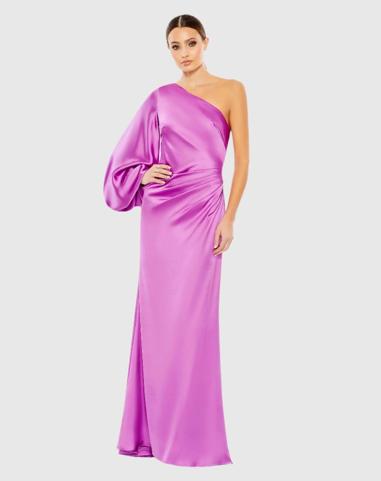 Purple Satin Puff Sleeve Gown - Ieena for Mac Duggal