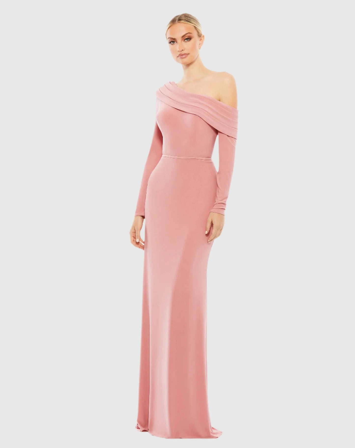 Pink Drop Shoulder Long Sleeve Column Gown - Mac Duggal