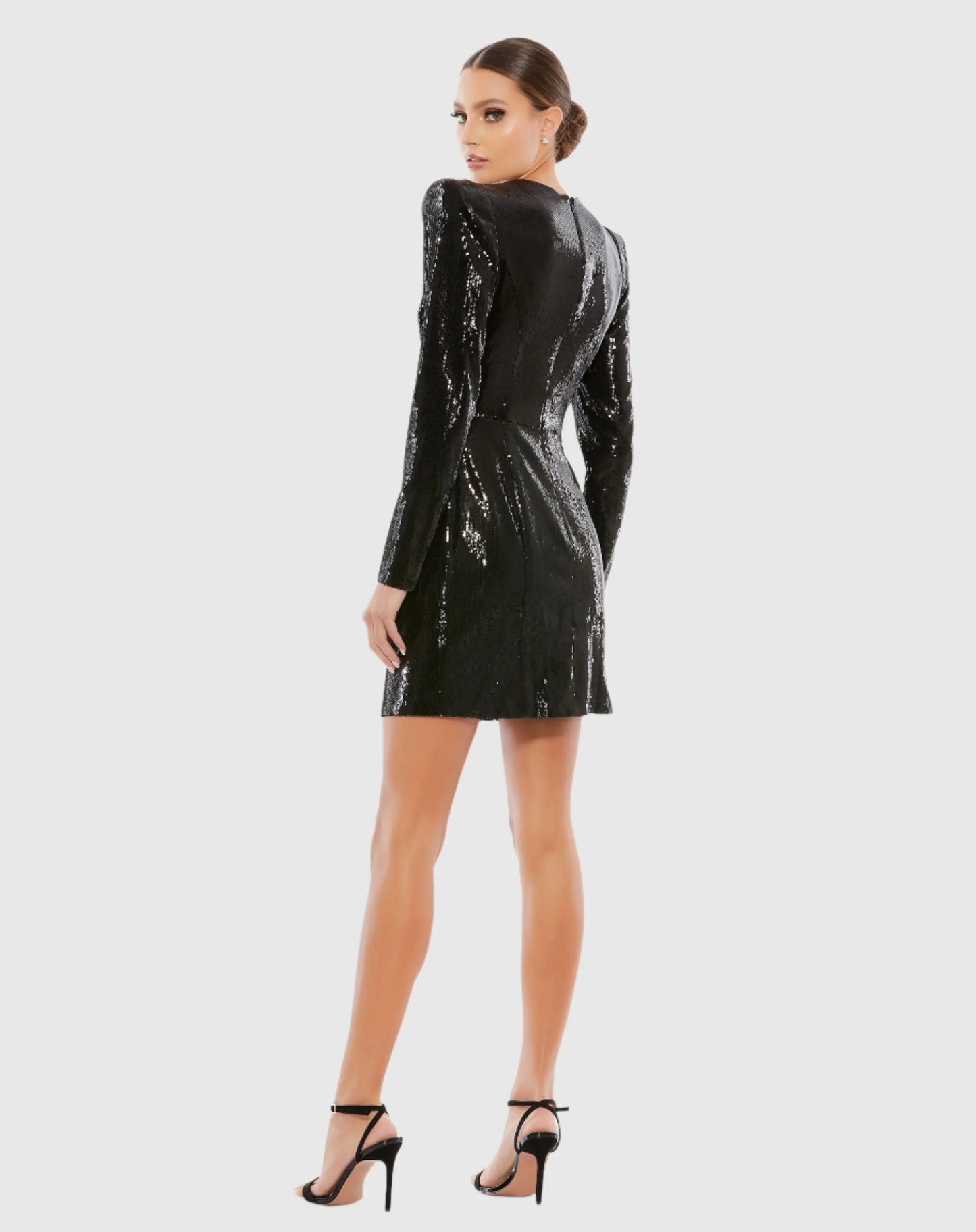 Black Sequined Structured Faux Blazer Mini Dress - Ieena for Mac Duggal