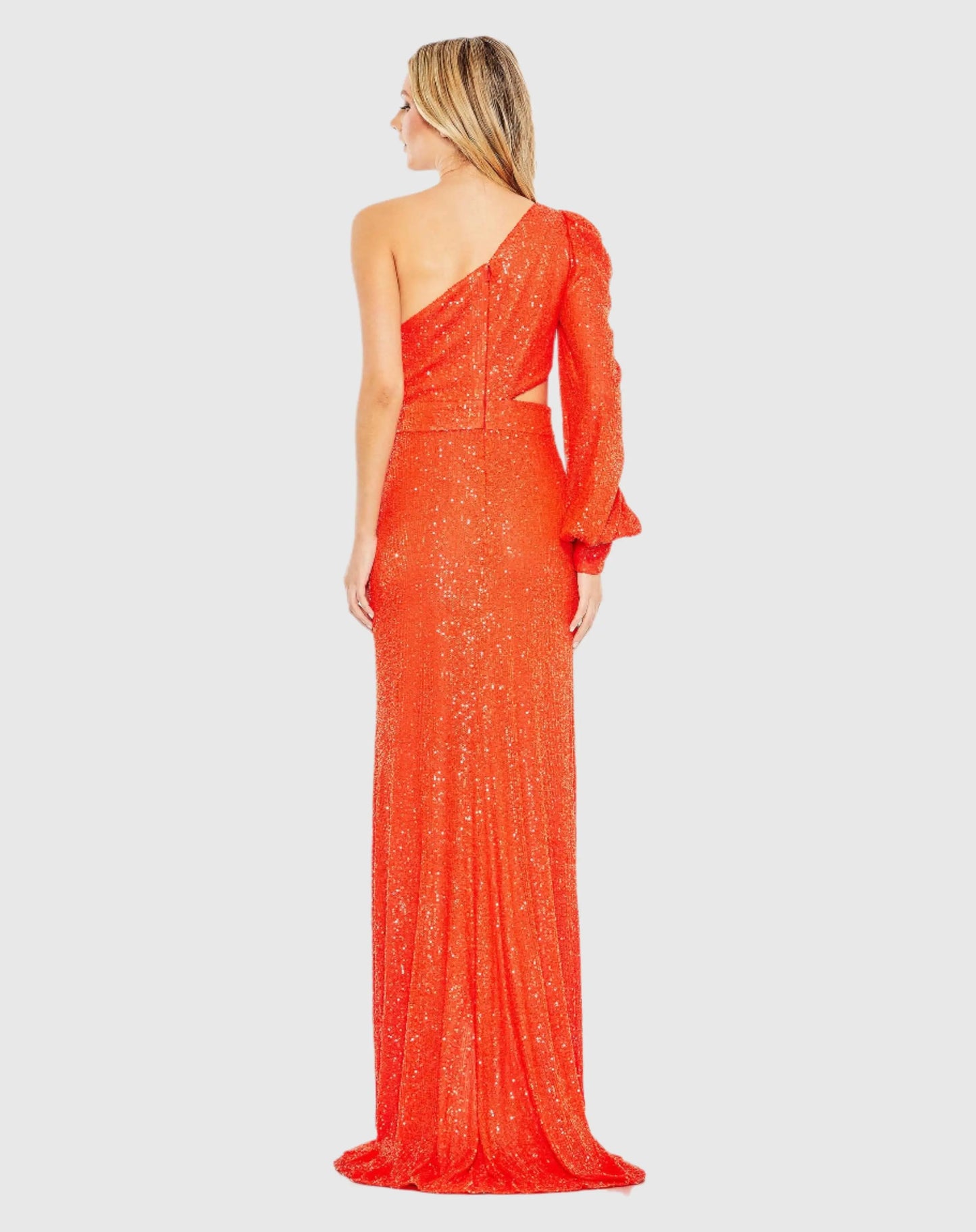 Orange Sequined One Shoulder Cut Out Gown - Mac Duggal