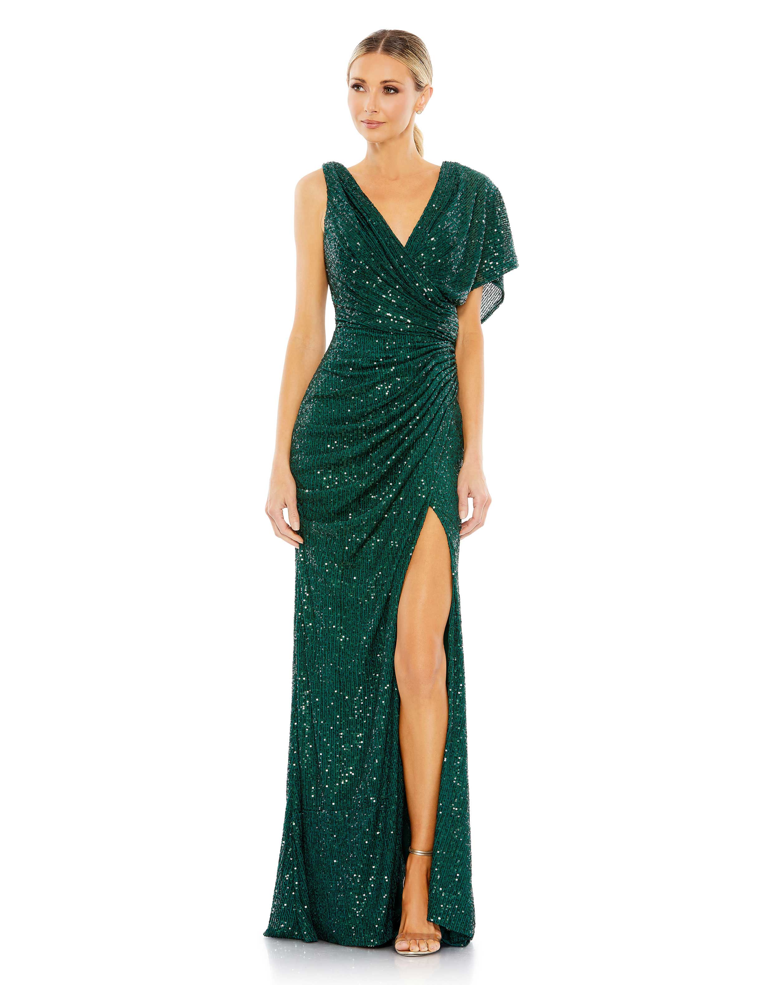 Sequined Asymmetrical Draped Trumpet Gown