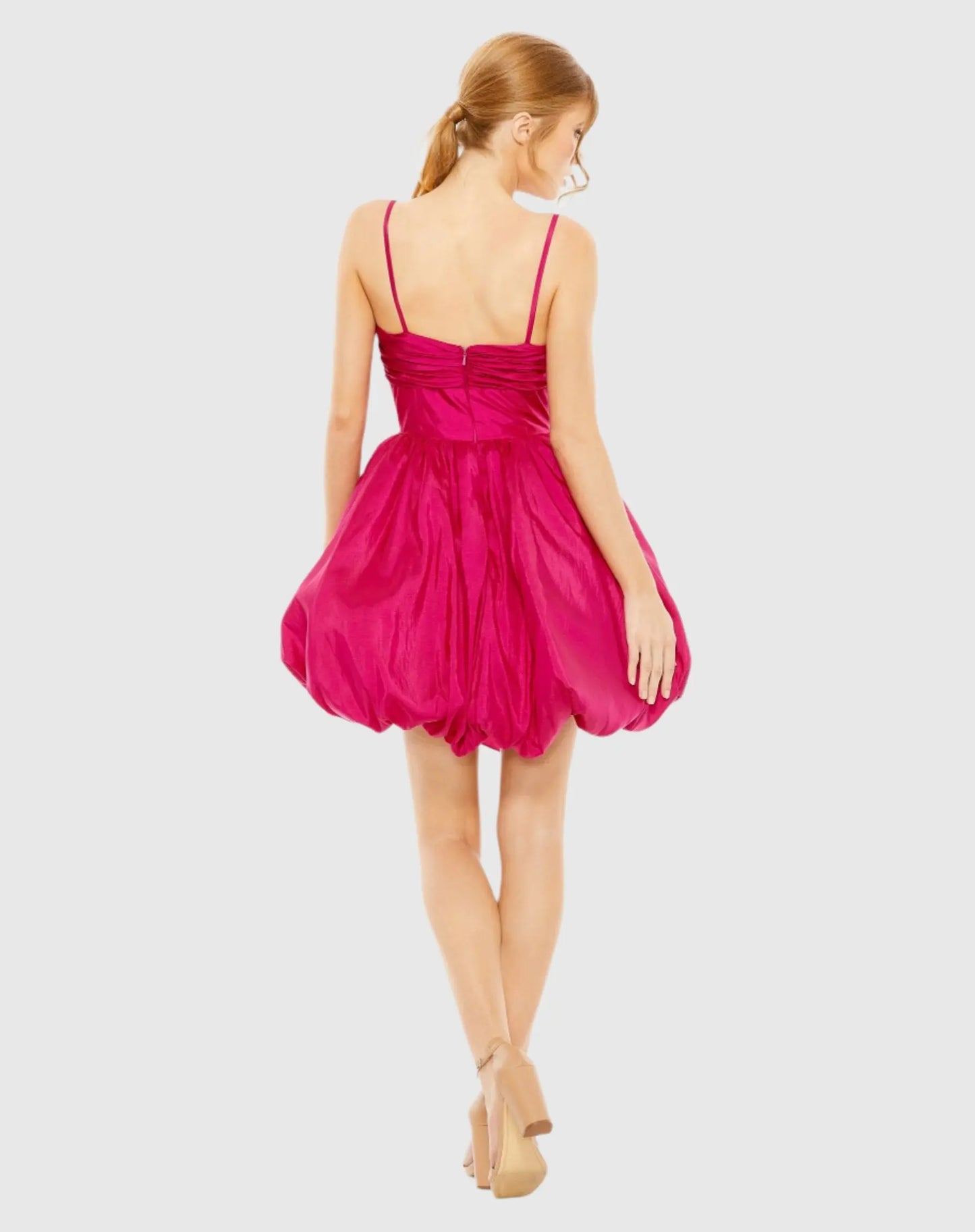 Pink Spaghetti Strap Center Bow Balloon Mini Dress - Mac Duggal