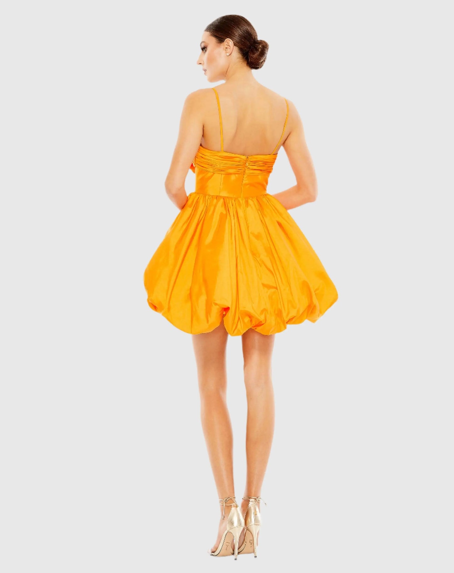 Orange Spaghetti Strap Center Bow Balloon Mini Dress - Mac Duggal