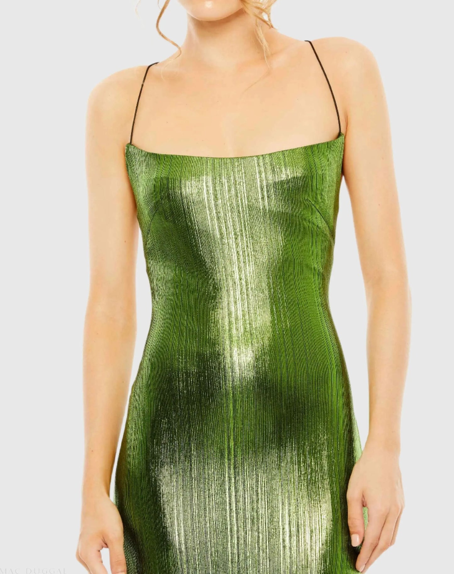 Green Metallic Corset Back Column Gown - Mac Duggal